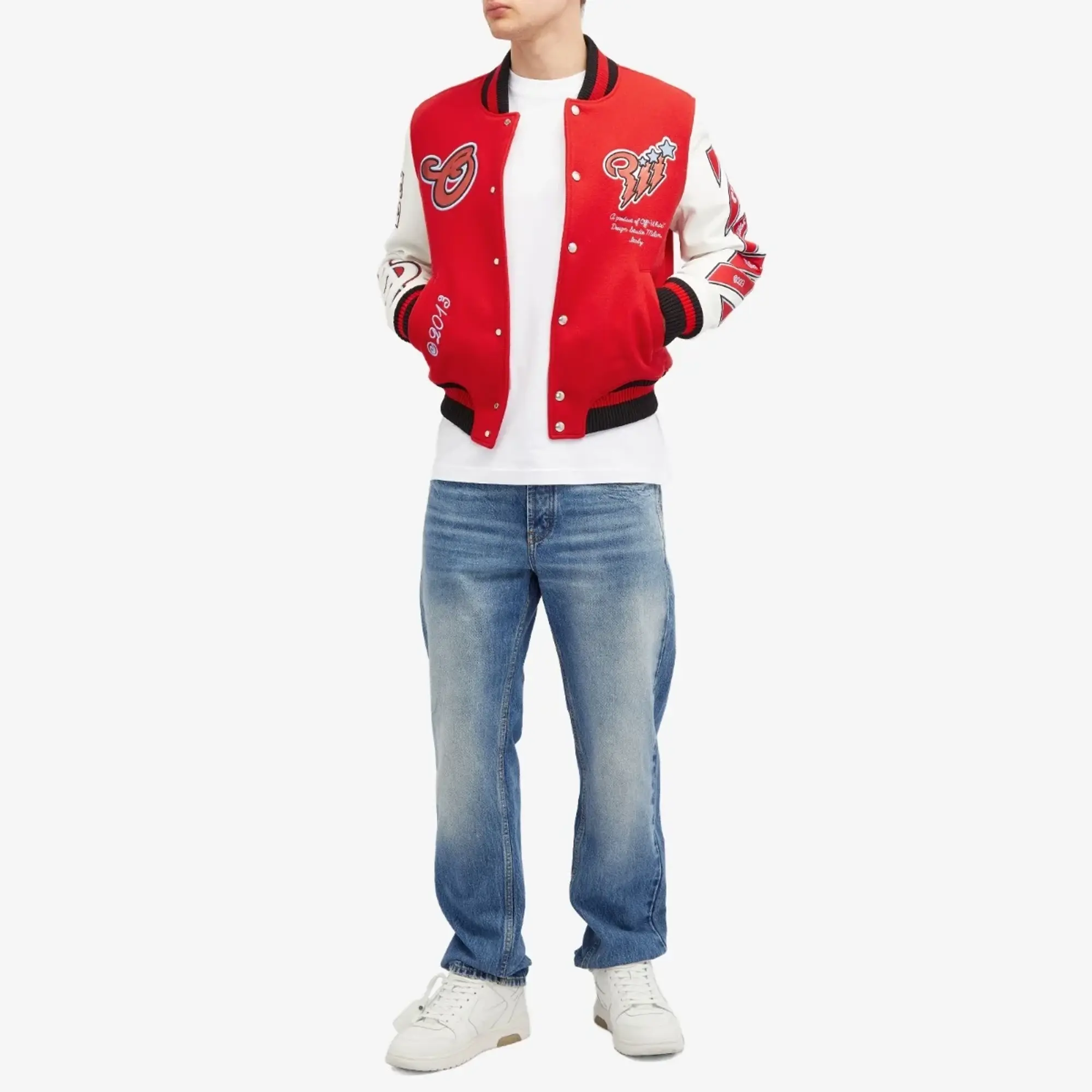 Off-White Men's Scorpio Wool Varsity Jacket Red/White