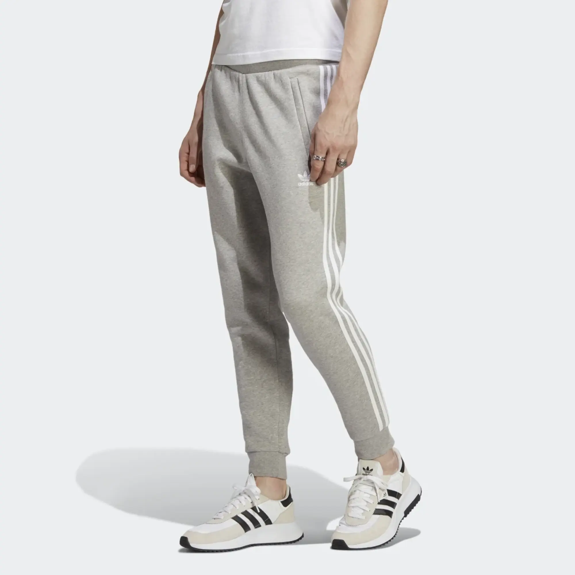 Adidas Originals Adicolor Three Stripe Skinny Joggers In Grey Heather