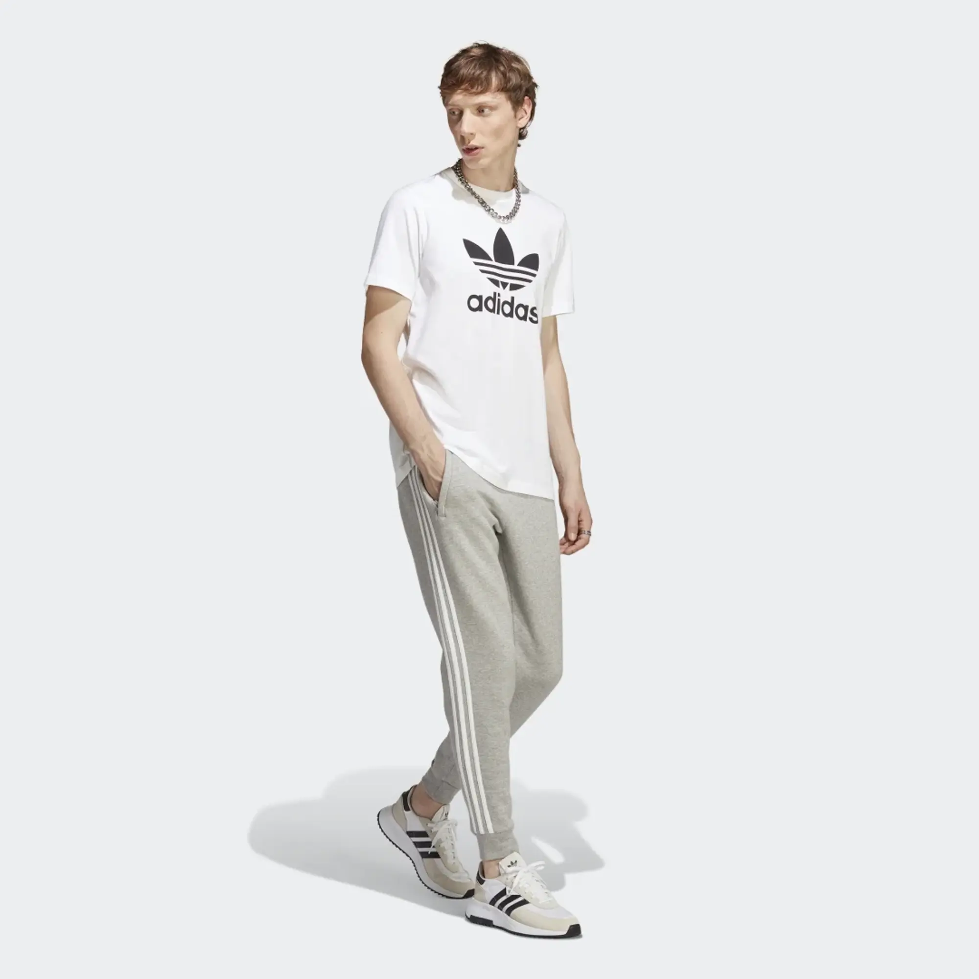 Adidas Originals Adicolor Three Stripe Skinny Joggers In Grey Heather