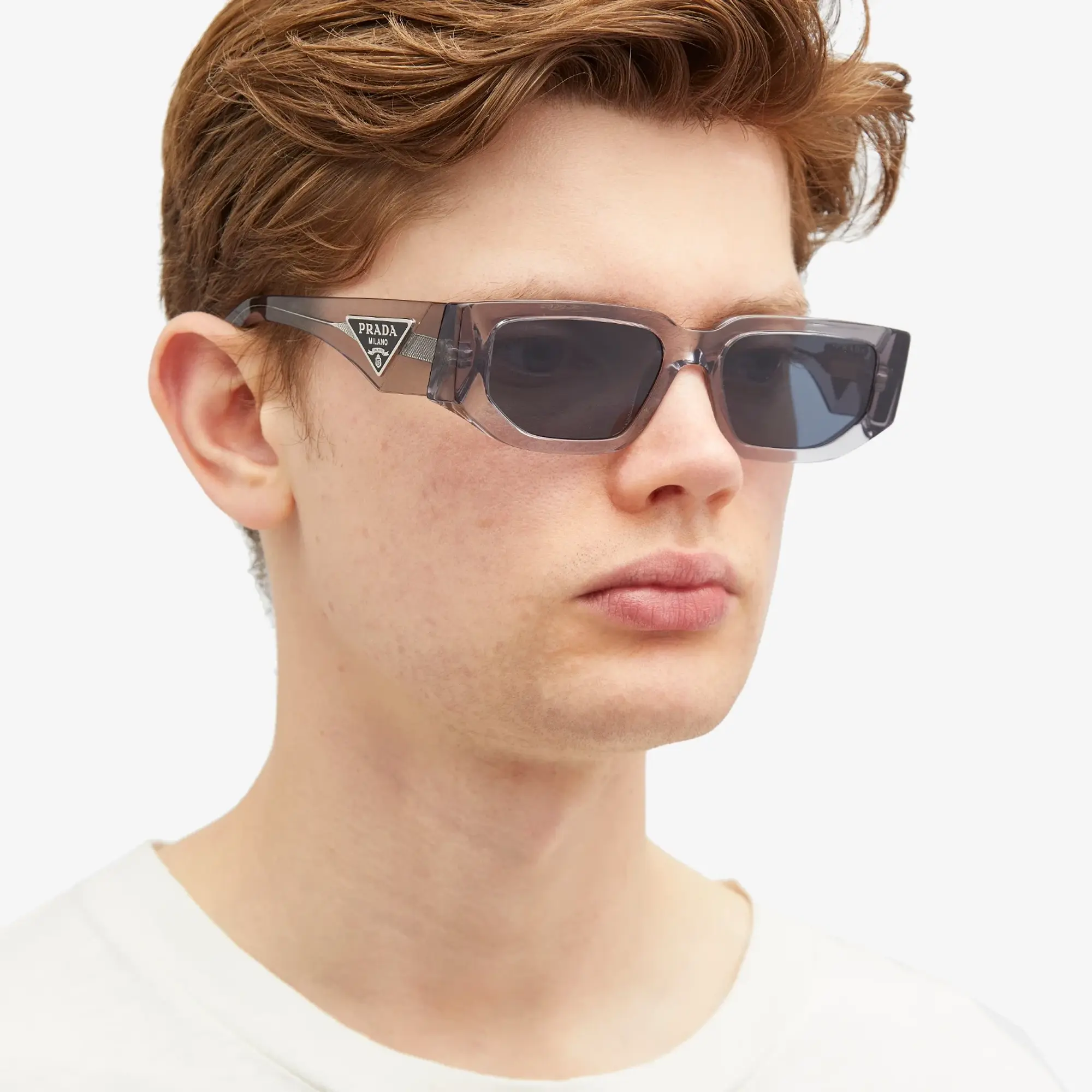 Prada Eyewear Men's 09ZS Sunglasses Transparent Asphalt/Dark Grey