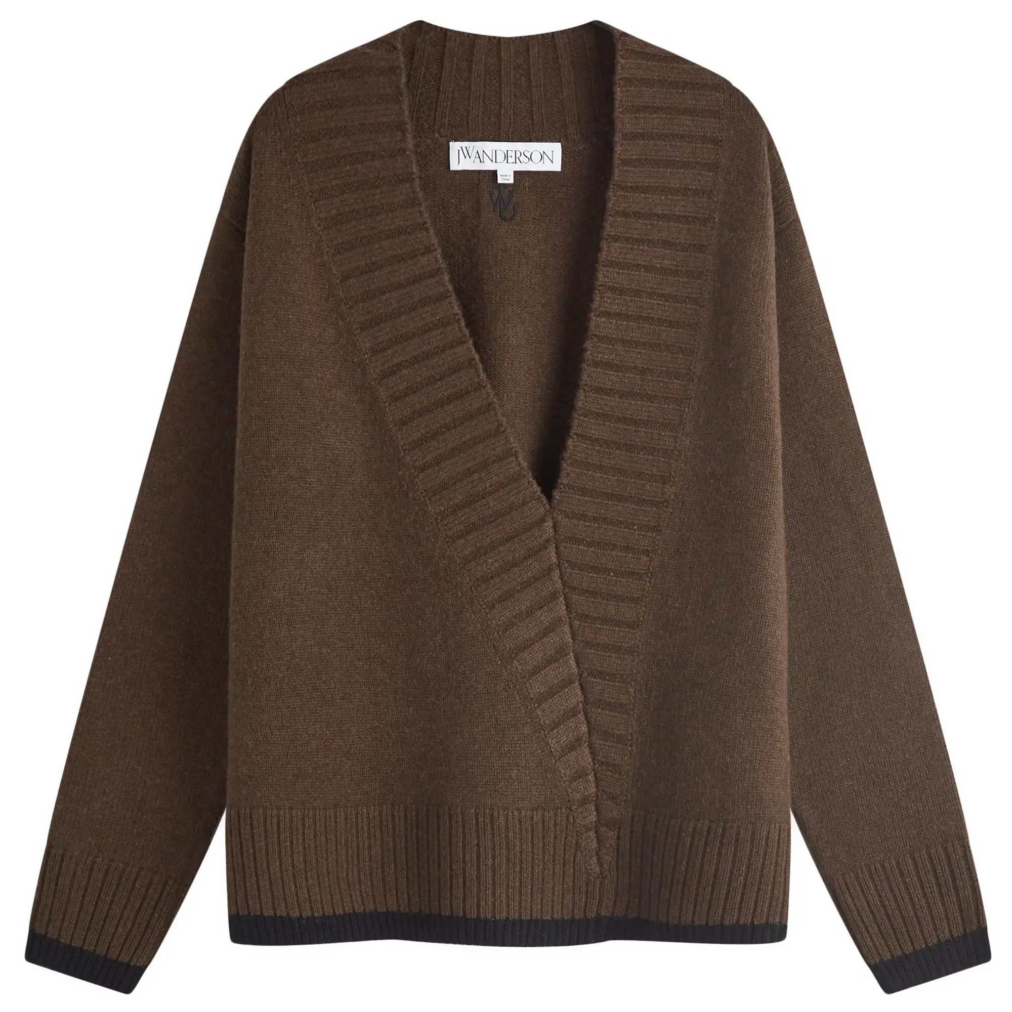 JW Anderson Women's Slanted V Neck Jumper Dark Brown