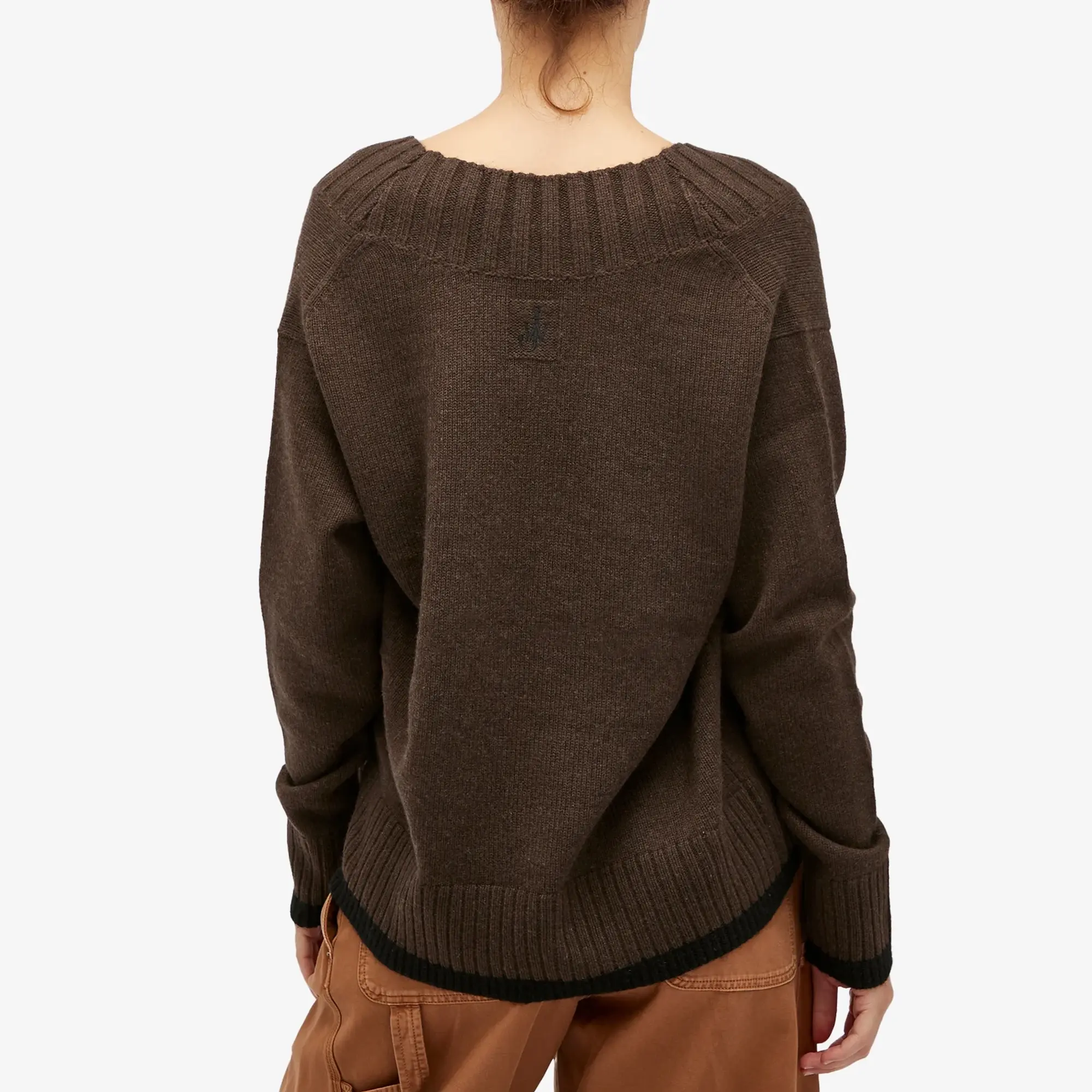 JW Anderson Women's Slanted V Neck Jumper Dark Brown