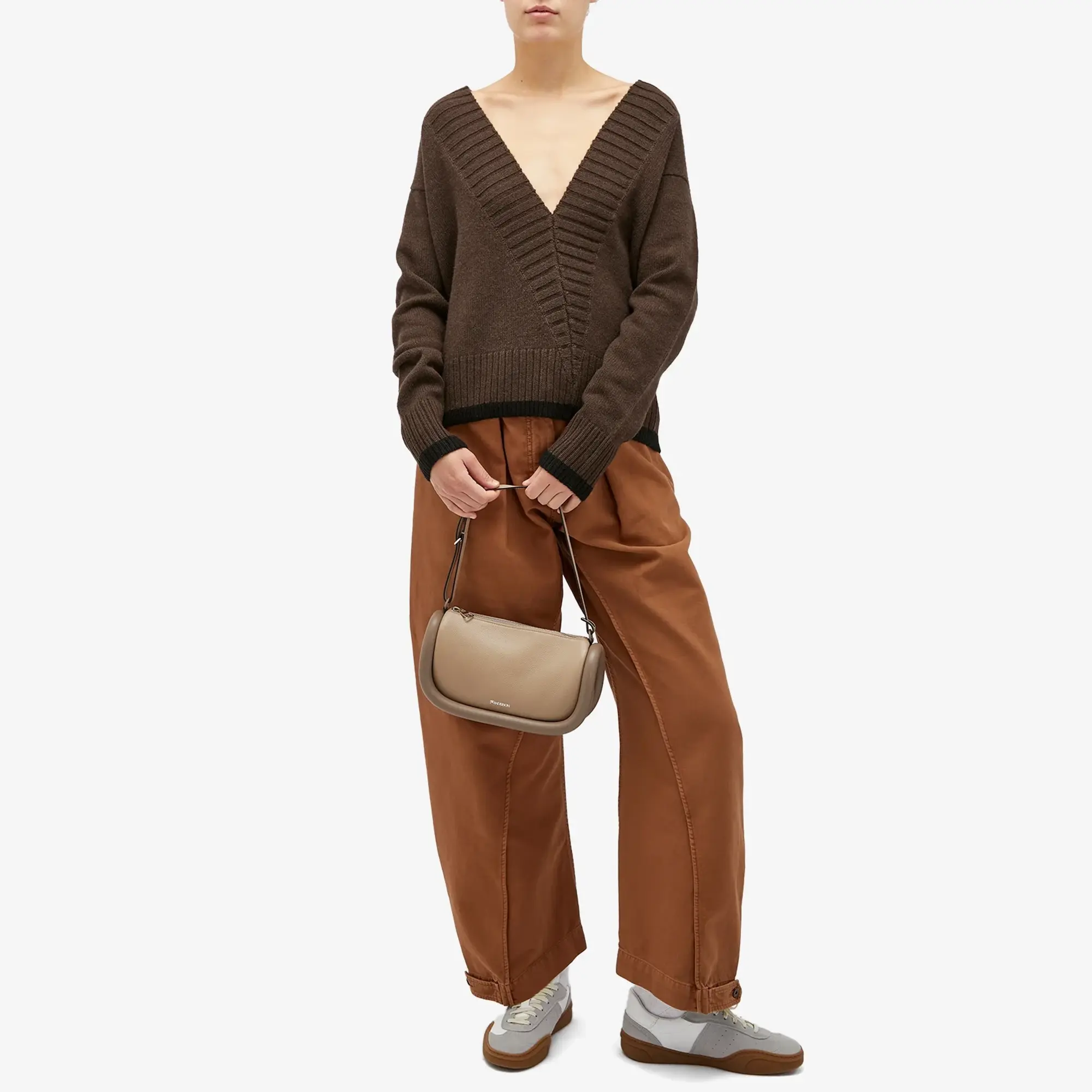 JW Anderson Women's Slanted V Neck Jumper Dark Brown