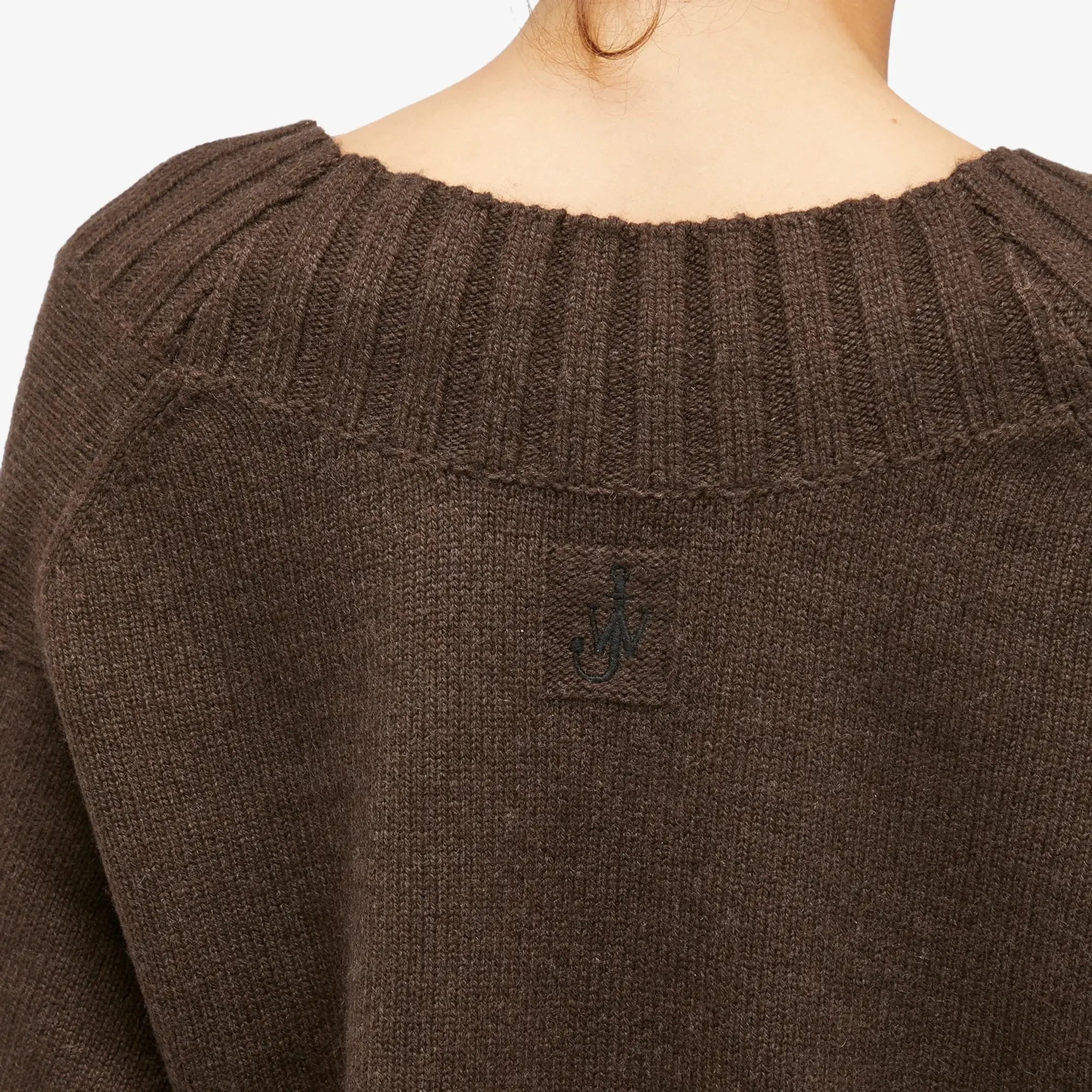 JW Anderson Women's Slanted V Neck Jumper Dark Brown