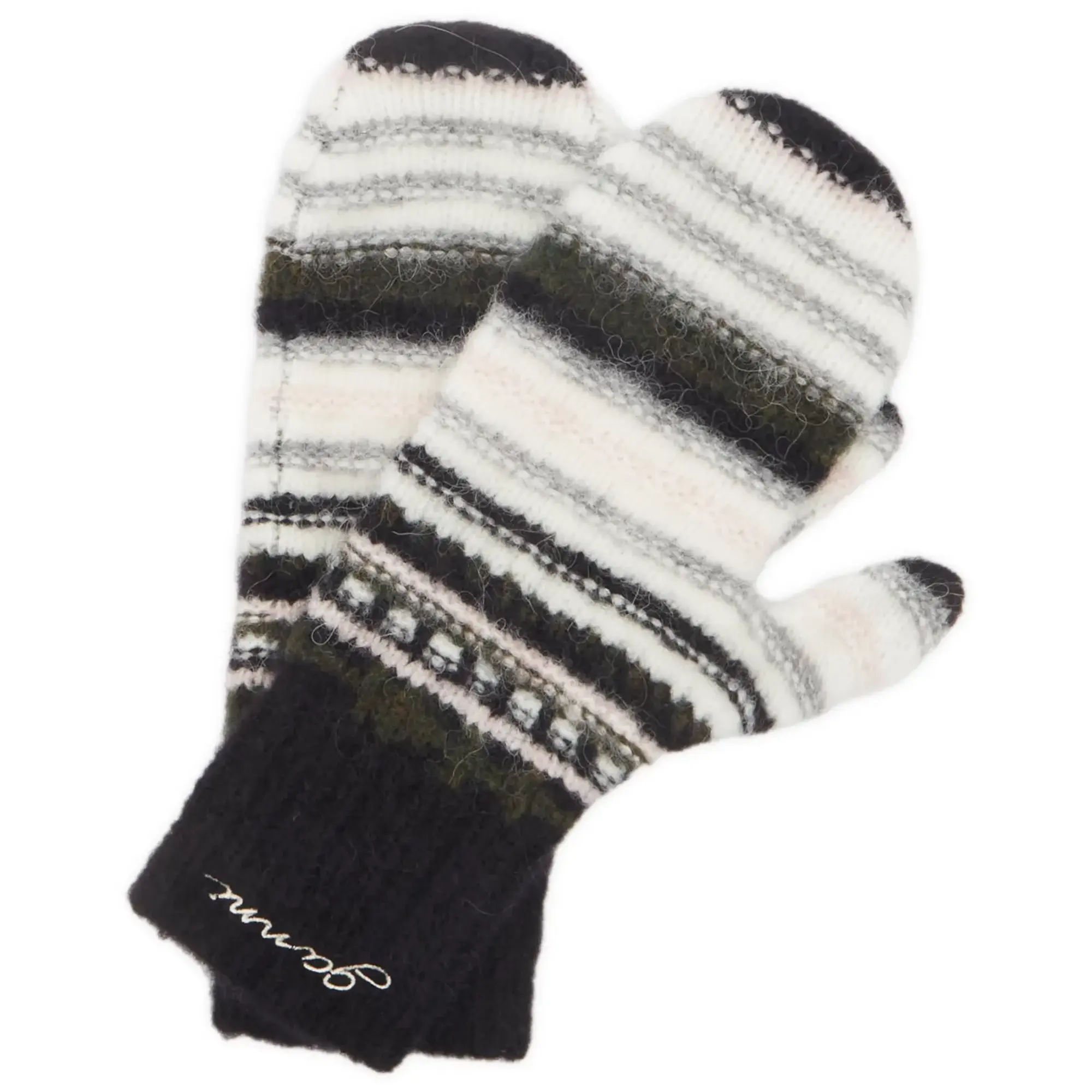 GANNI Women's Striped Soft Wool Mittens Black