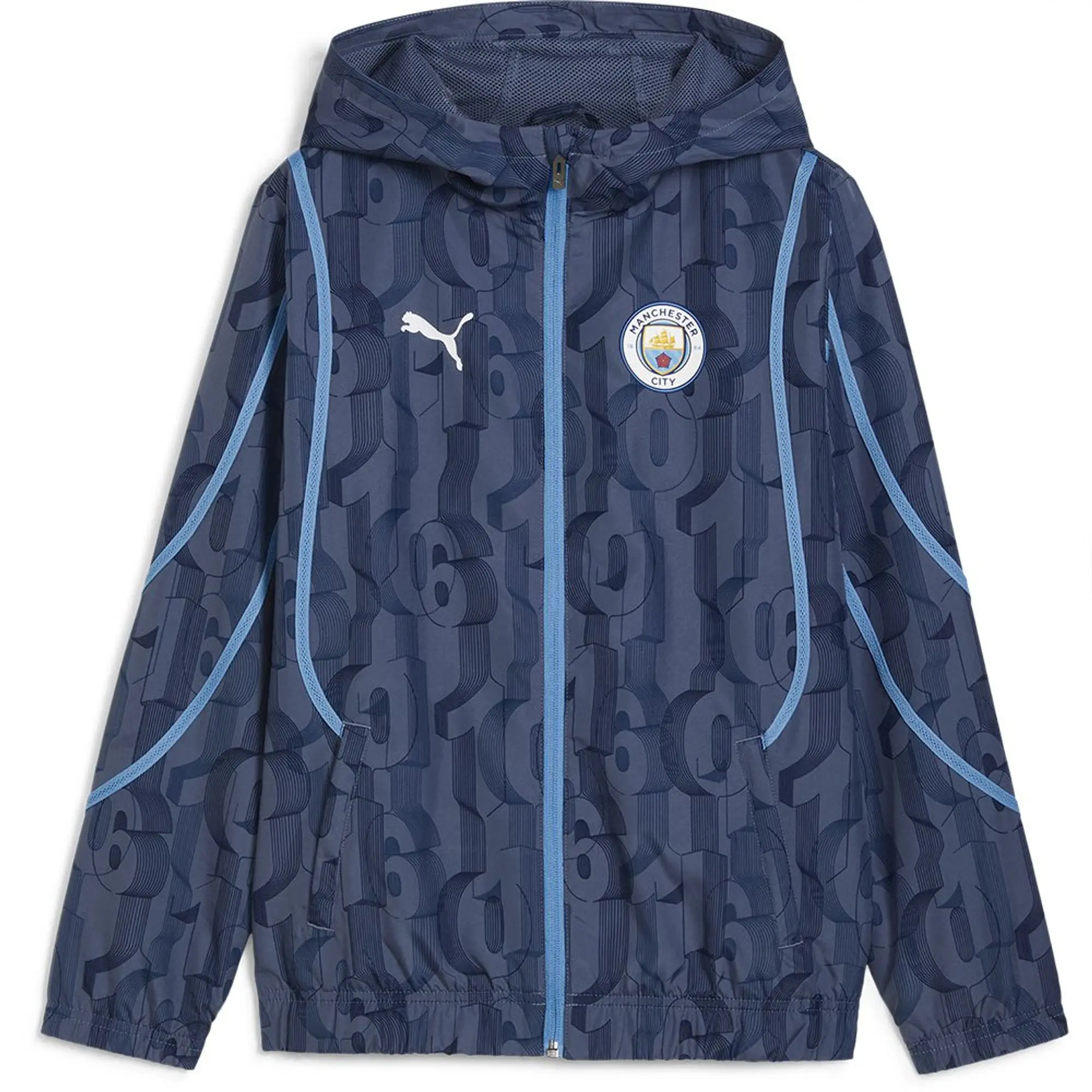 Puma Manchester City Jacket Pre Match Woven Anthem - Inky Blue/Team Light Blue Kids - ['Blue']