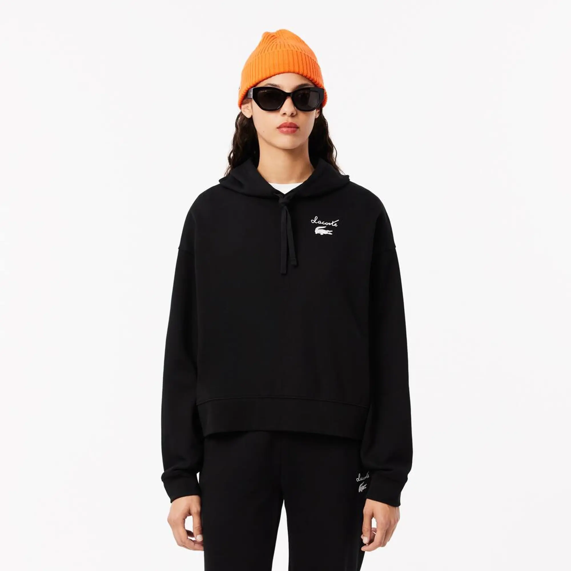 Lacoste Fleece Logo Hoodie - Black