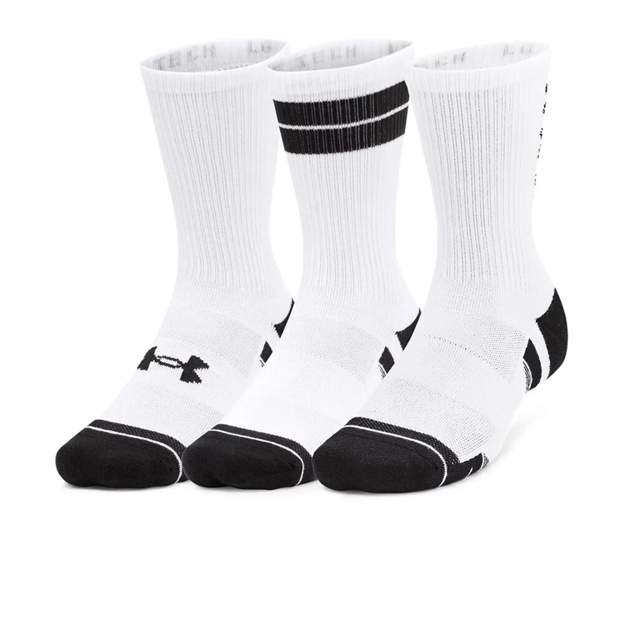 Unisex  Under Armour  Performance Tech 3-Pack Crew Socks White / White / Black L