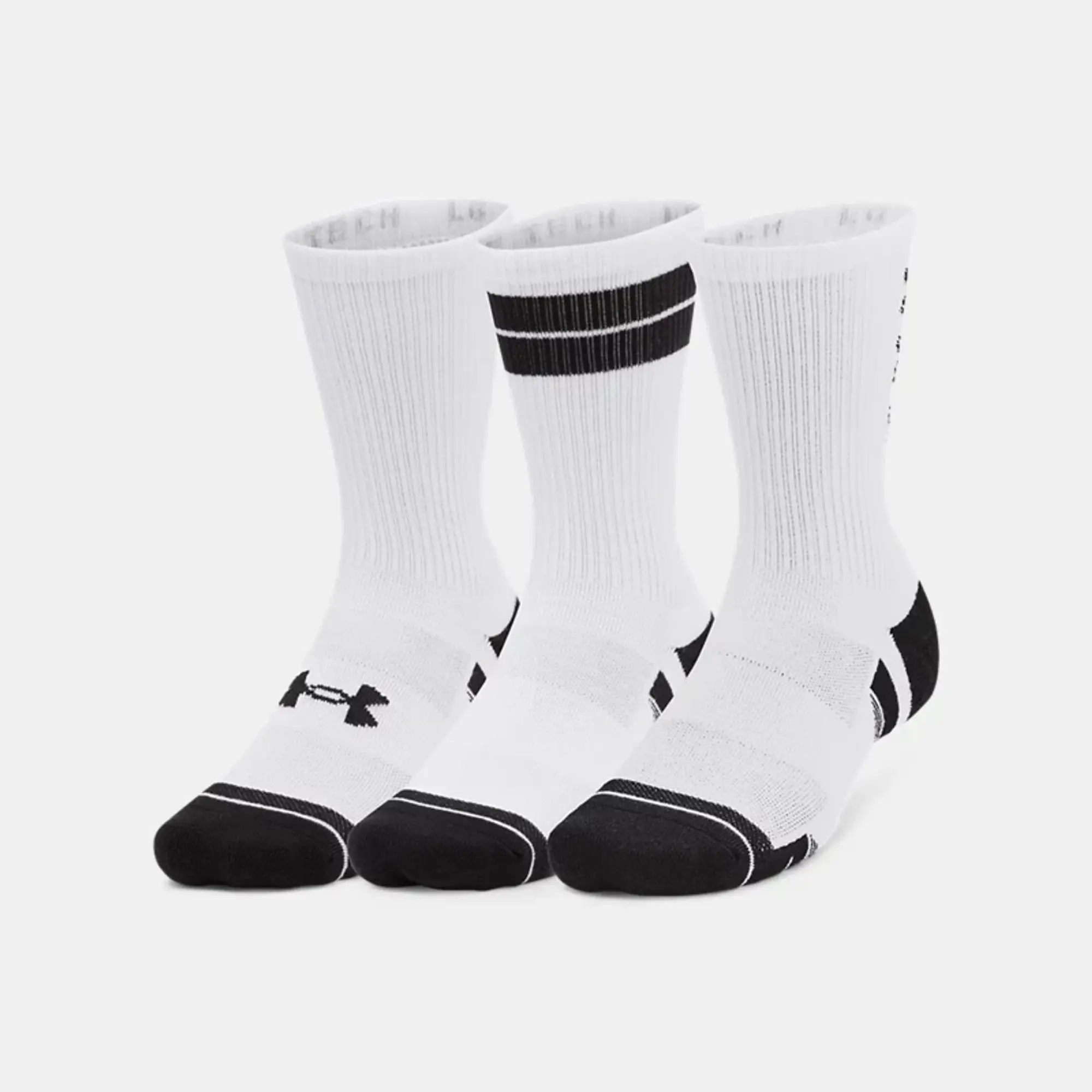 Unisex  Under Armour  Performance Tech 3-Pack Crew Socks White / White / Black L