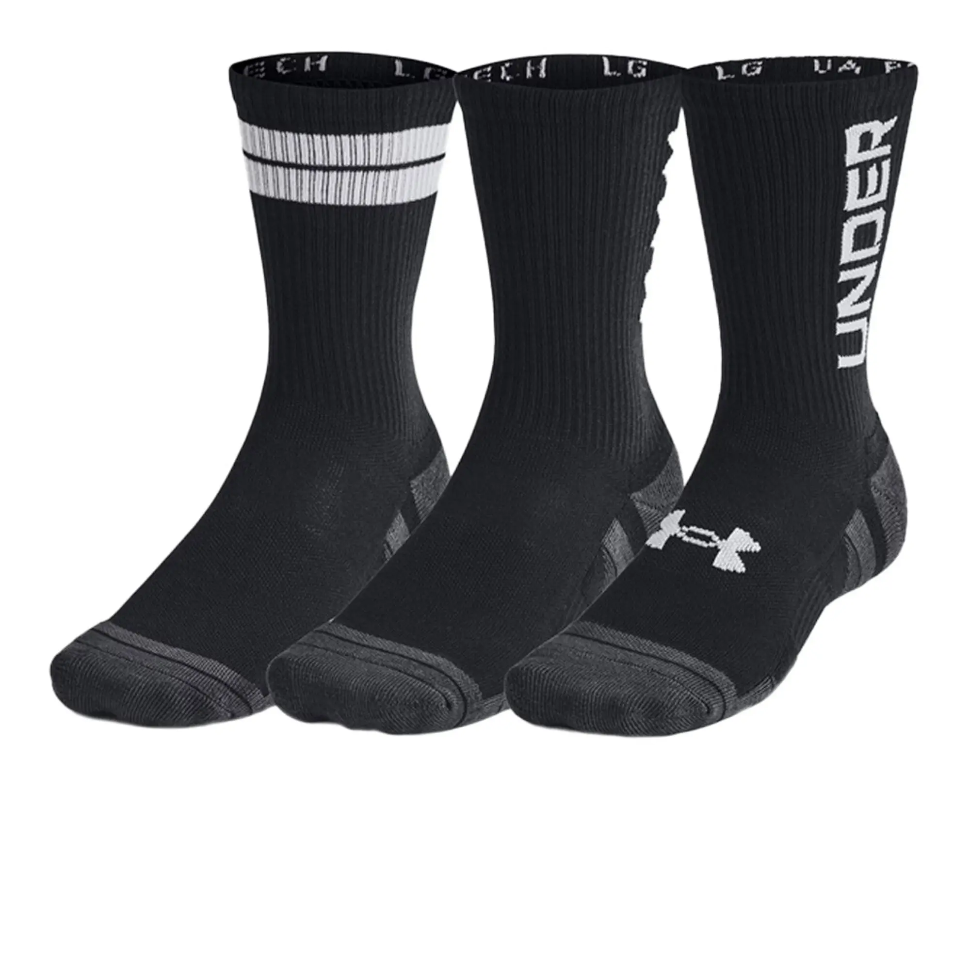 Unisex  Under Armour  Performance Tech 3-Pack Crew Socks Black / Black / White XL