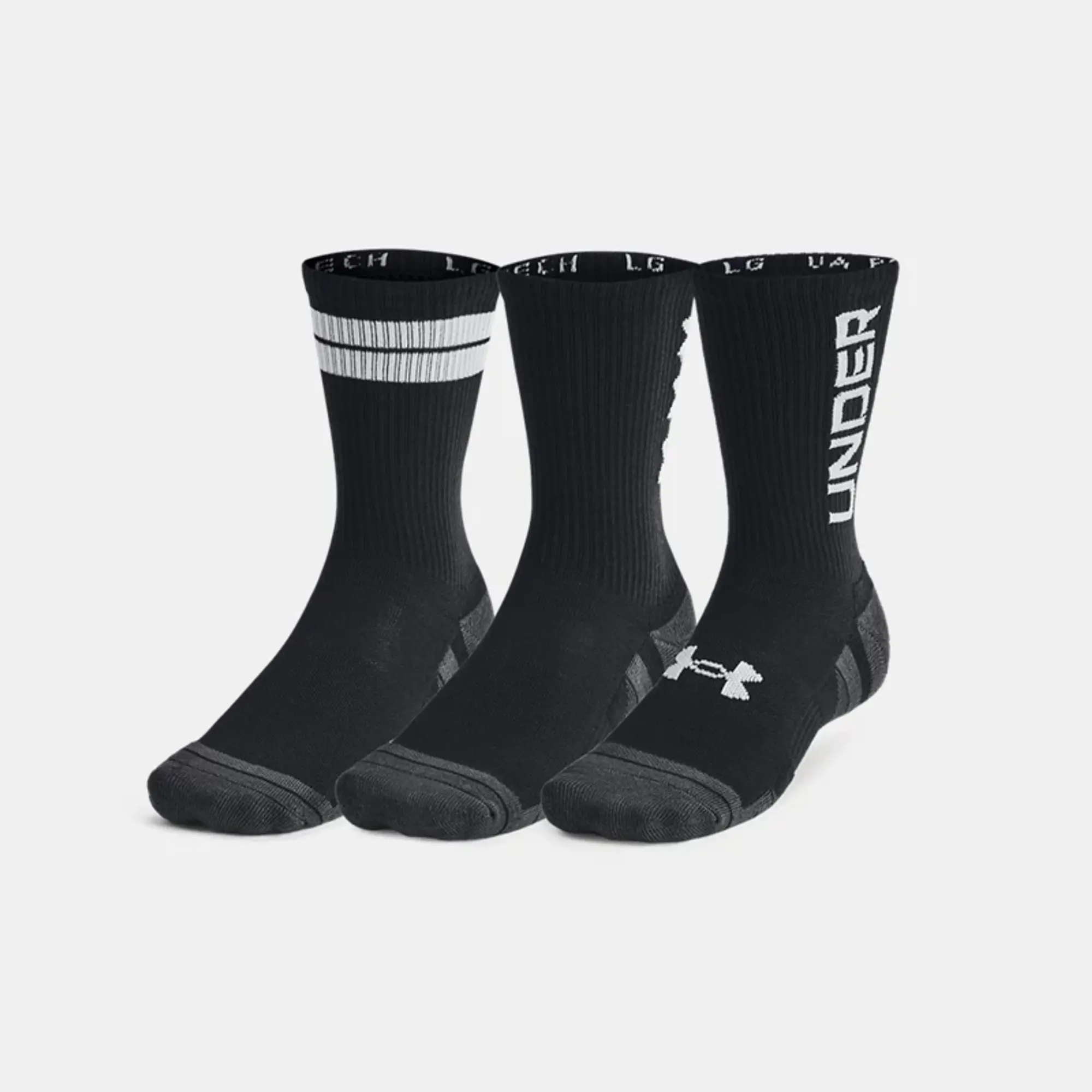 Unisex  Under Armour  Performance Tech 3-Pack Crew Socks Black / Black / White XL