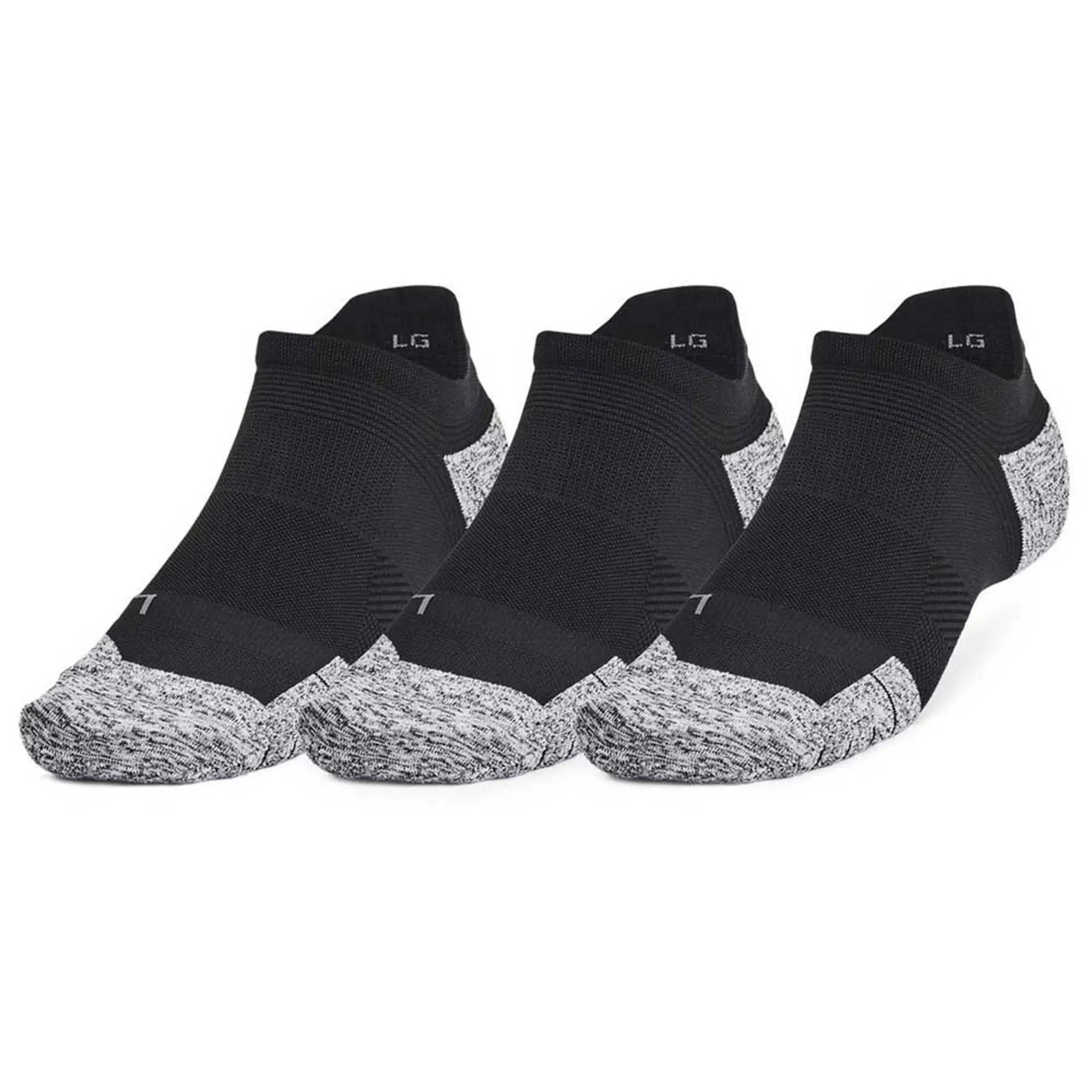 Unisex  Under Armour  ArmourDry® Run Cushion 3-Pack No Show Socks Black / Pitch Gray / Reflective XL