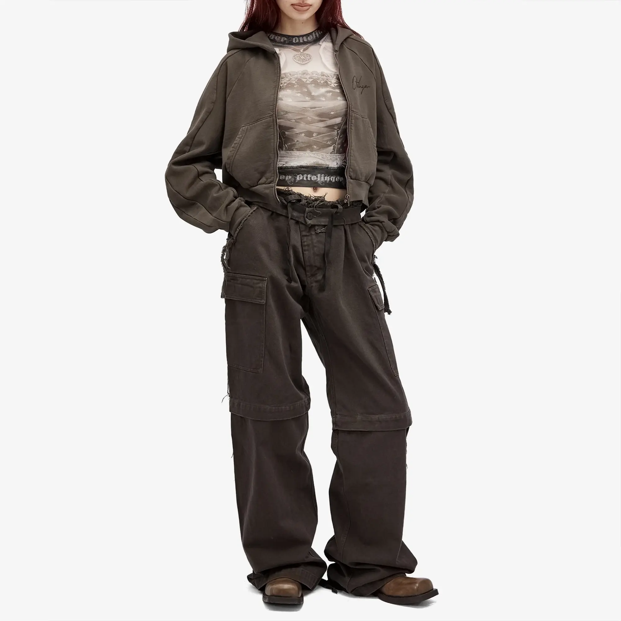 Ottolinger Women's Baggy Cargo Pants Dark Brown Canvas