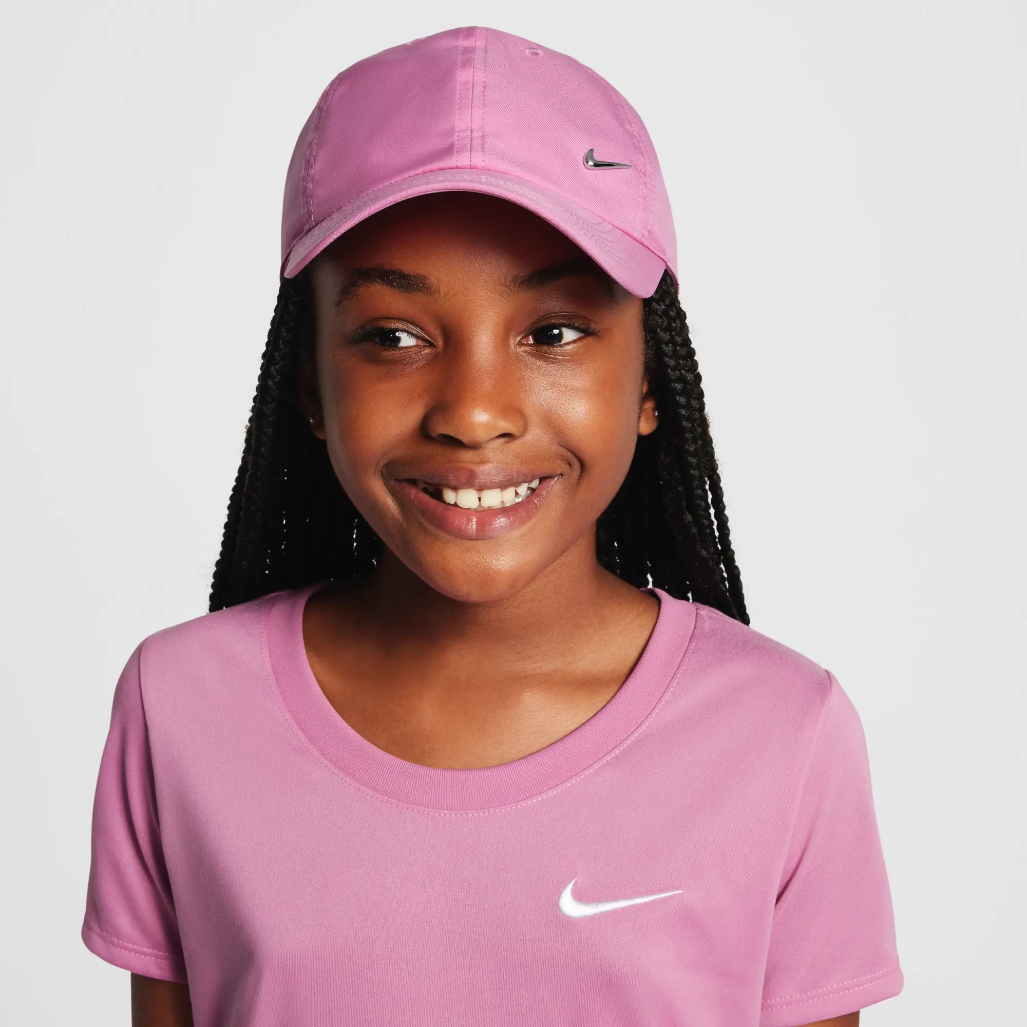 Nike Dri FIT Club Kids Unstructured Metal Swoosh Cap Pink Polyester FB5064 646 FOOTY.COM