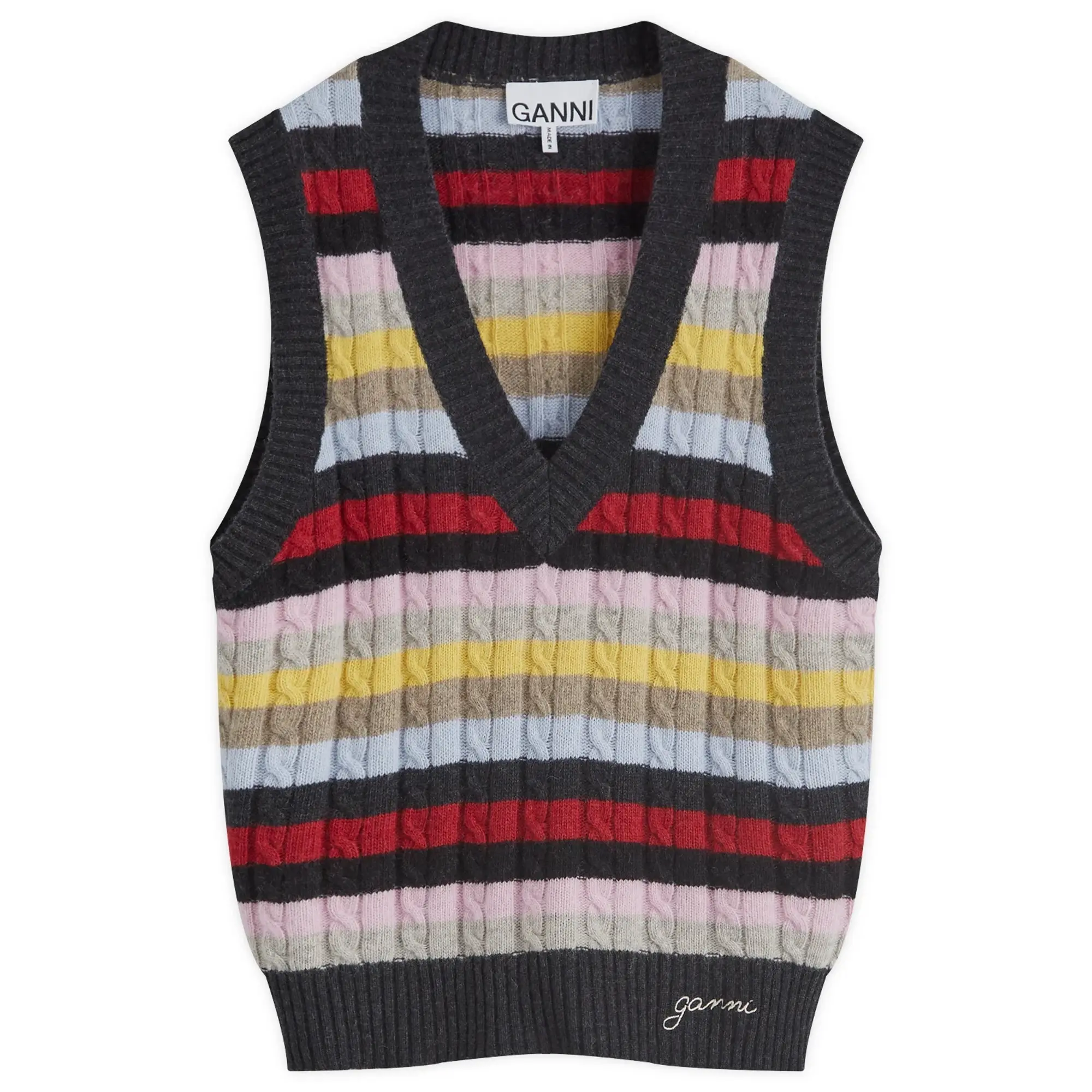 GANNI Women's Logo Wool Mix Vest Multicolour