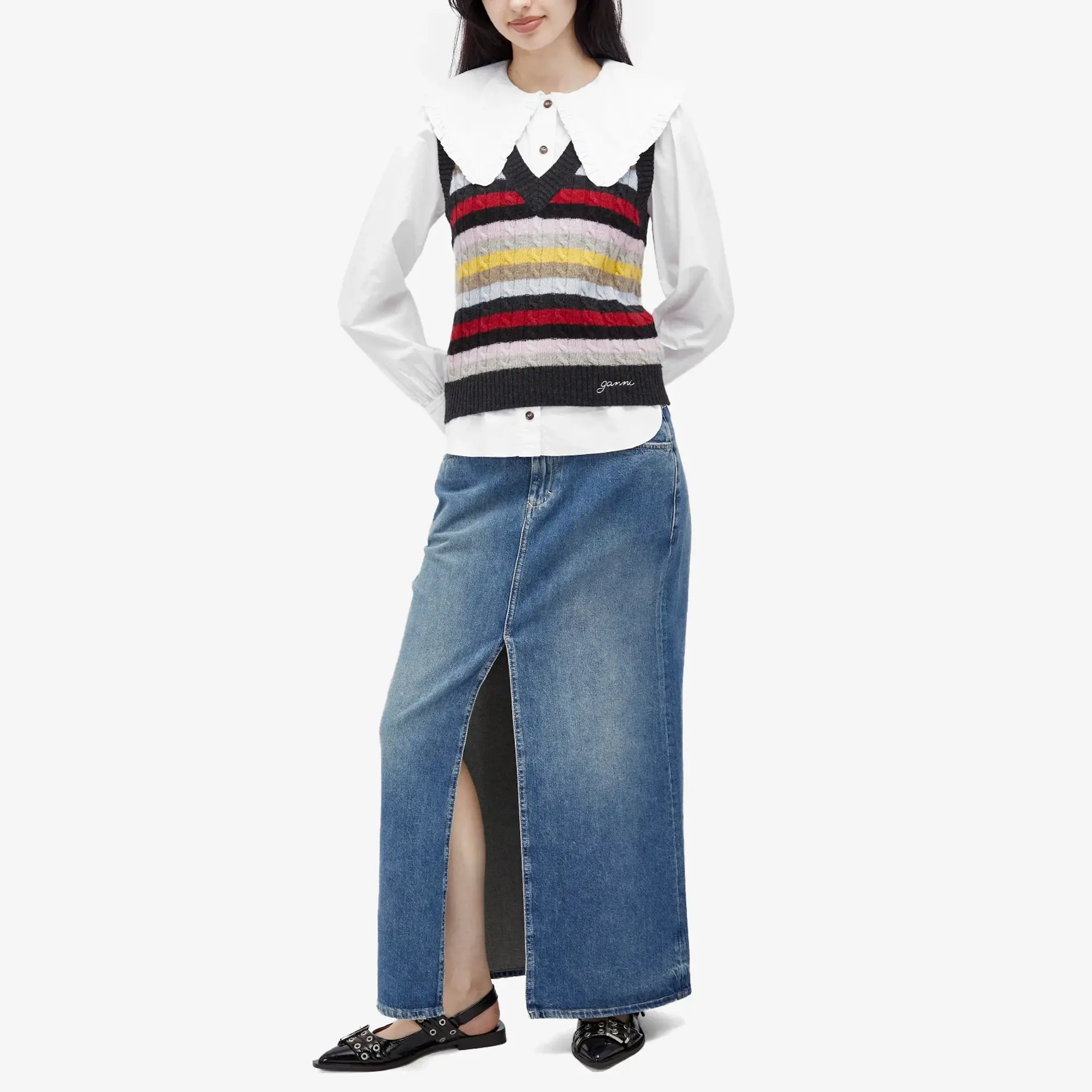 GANNI Women's Logo Wool Mix Vest Multicolour