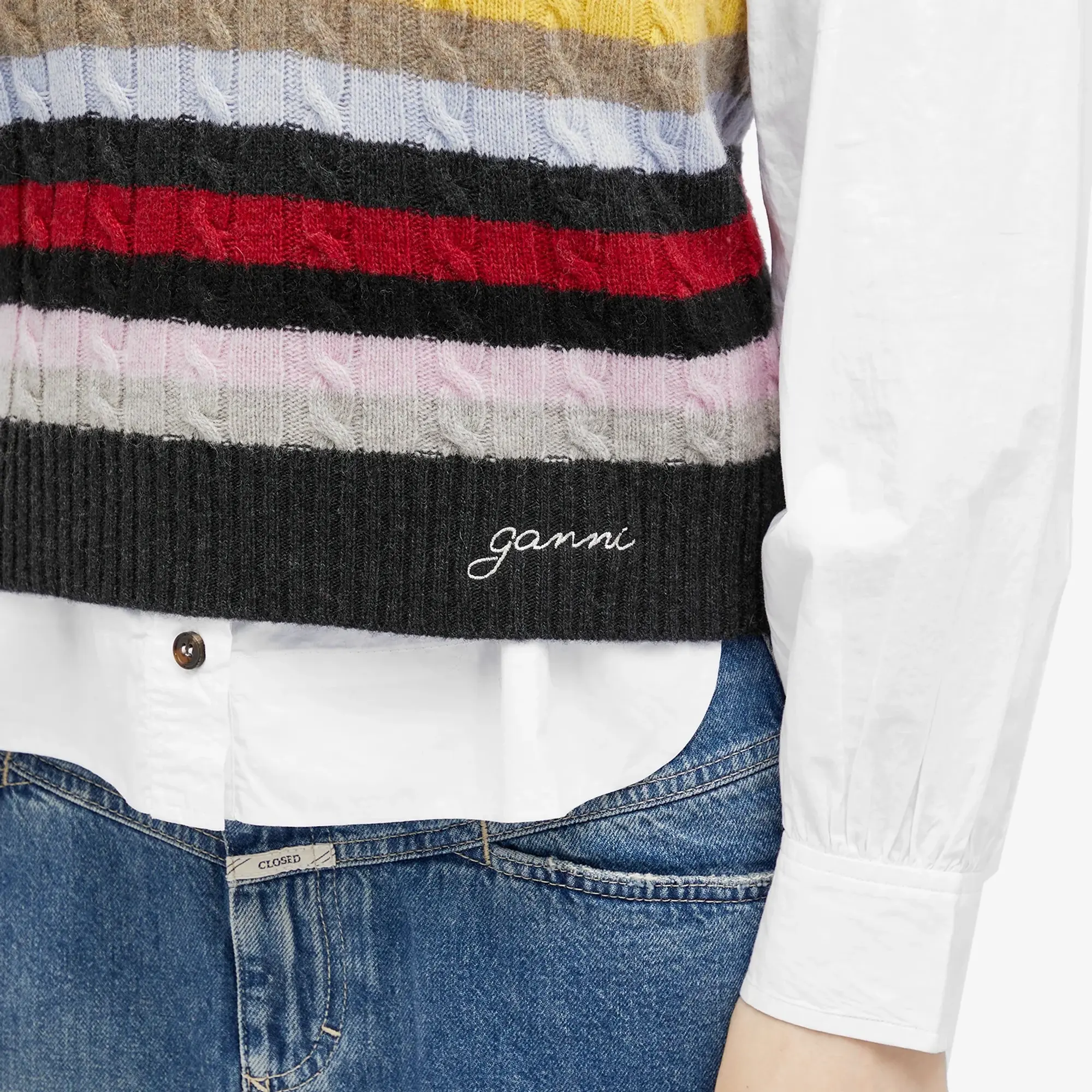 GANNI Women's Logo Wool Mix Vest Multicolour