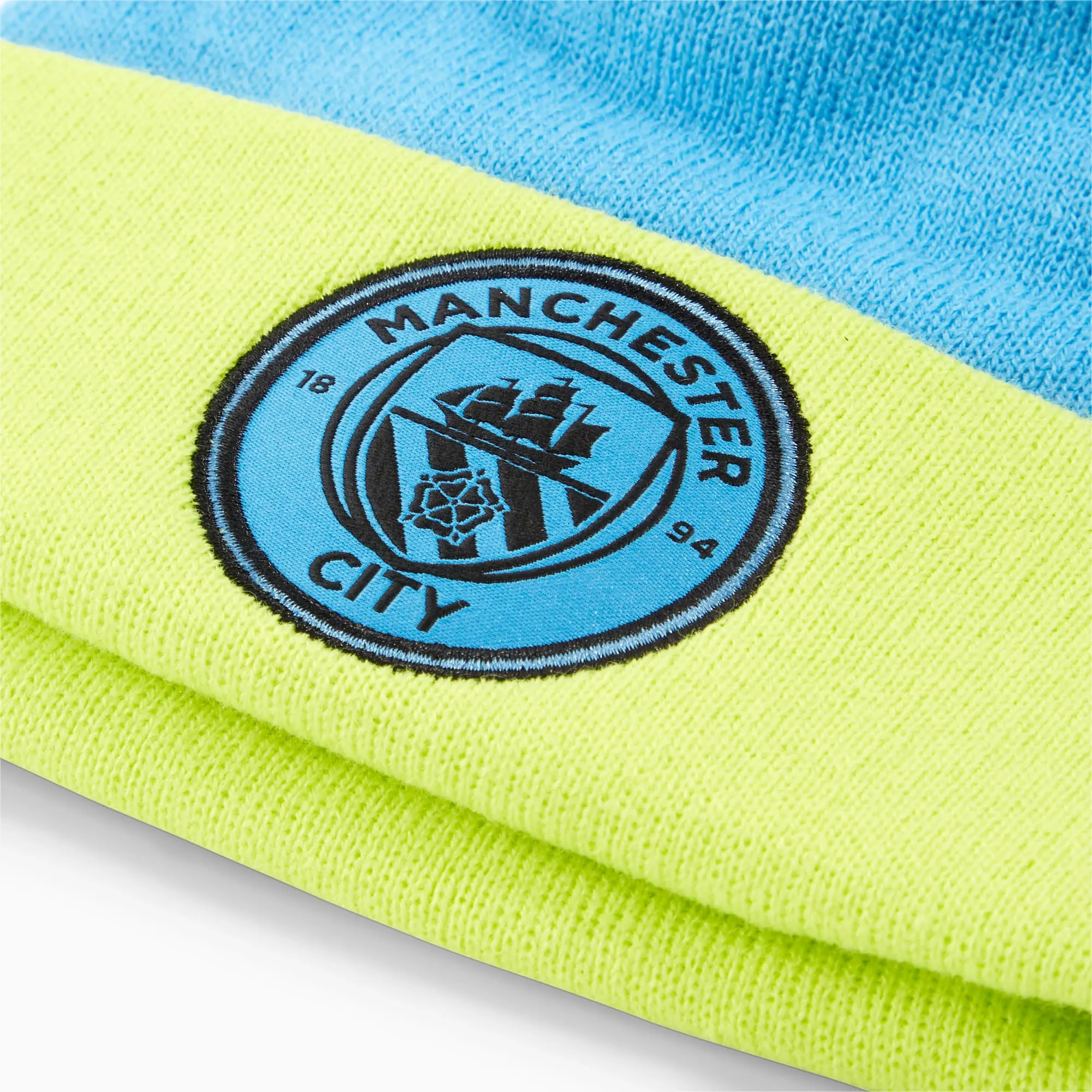 PUMA Manchester City Pom Pom Beanie Hat Youth, Magic Blue/Yellow Glow