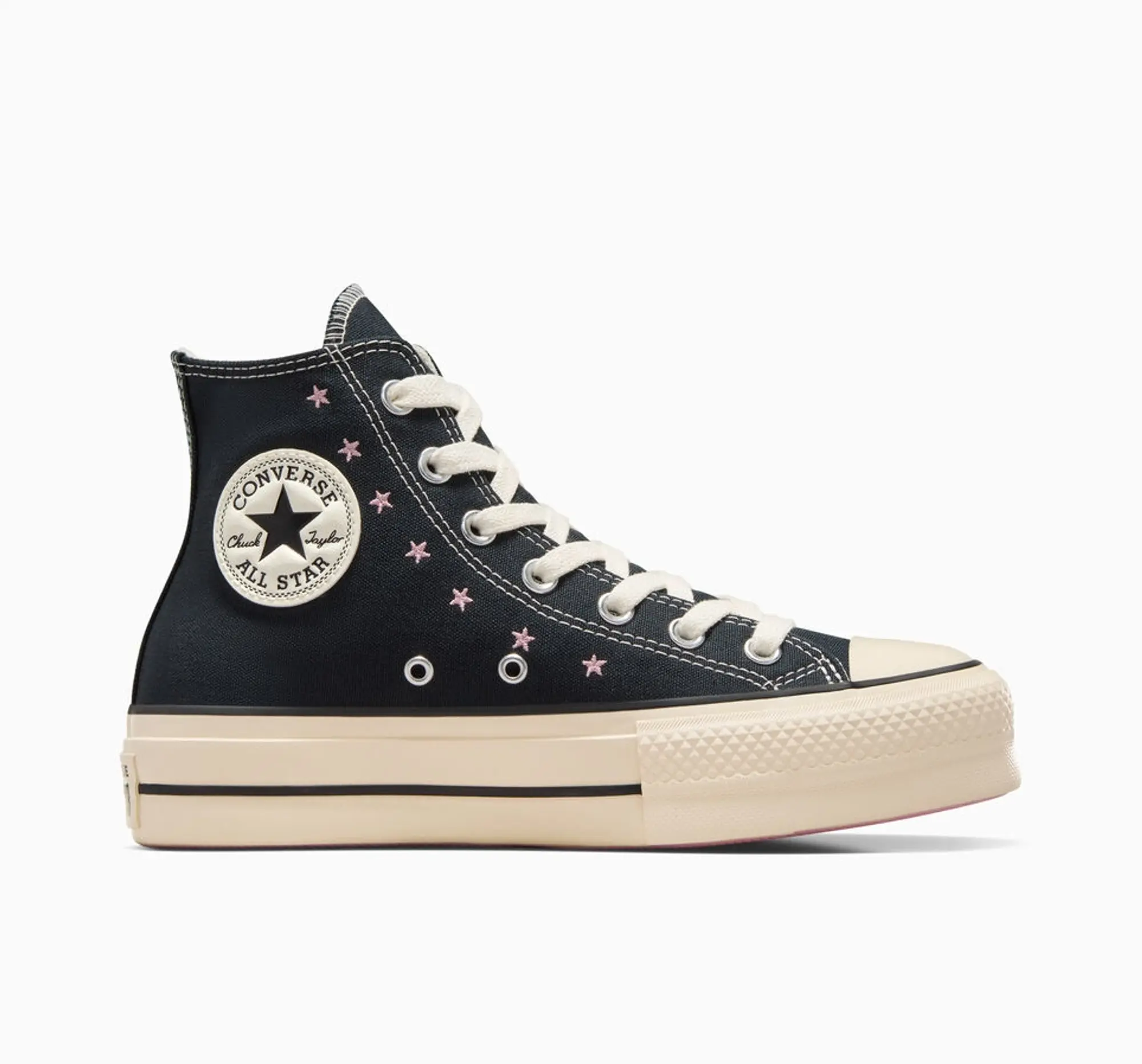 Converse Chuck Taylor All Star Lift Platform Embroidered Stars In Black Lotus Pink Egret A12207C FOOTY.COM