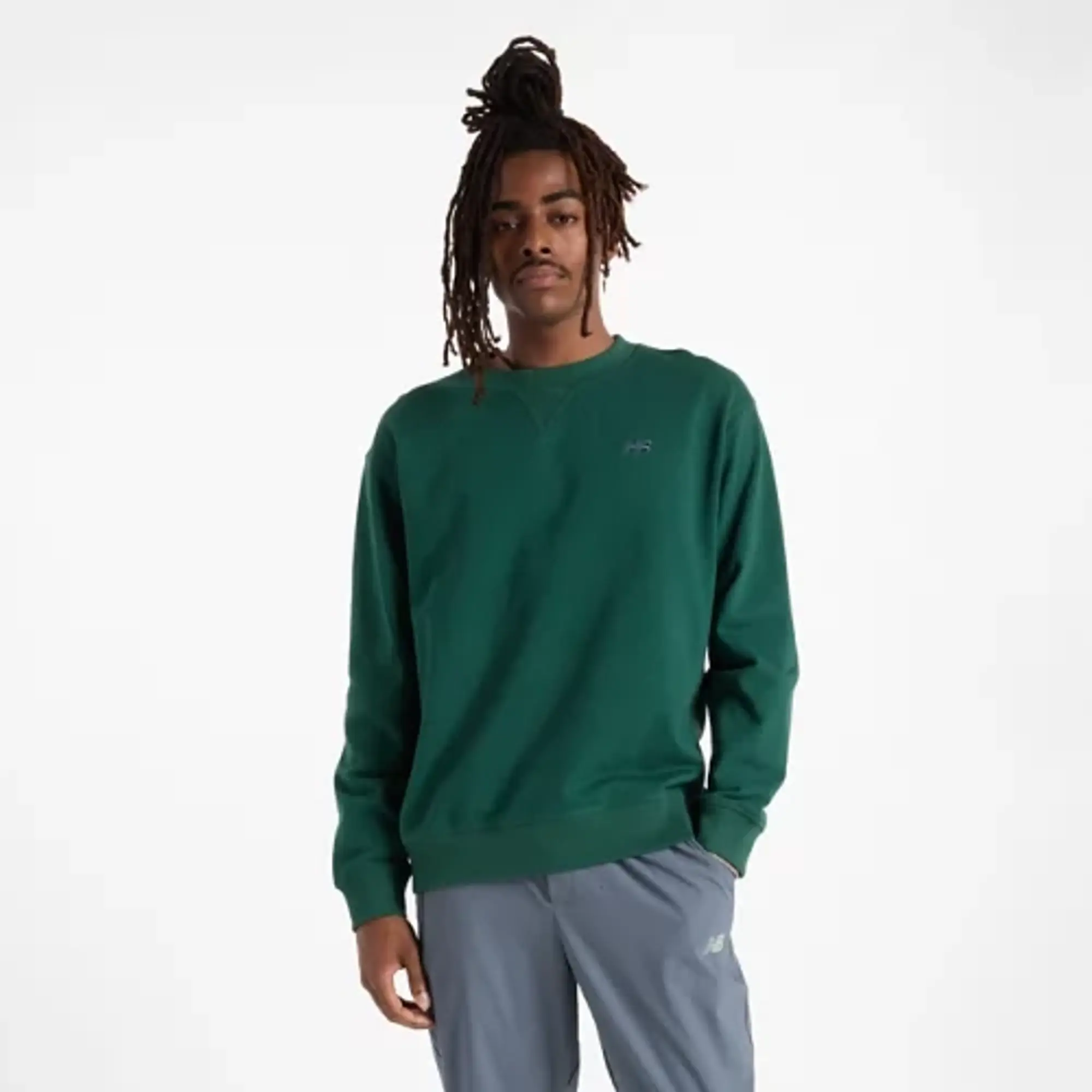 New Balance Men's Athletics French Terry Crew in Green Cotton