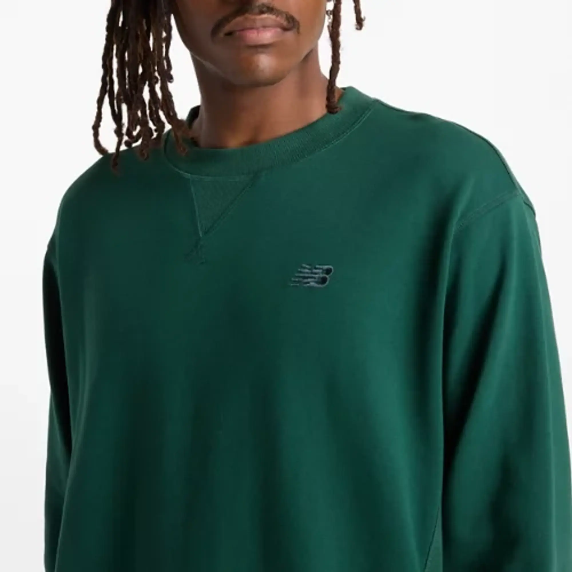 New Balance Men's Athletics French Terry Crew in Green Cotton
