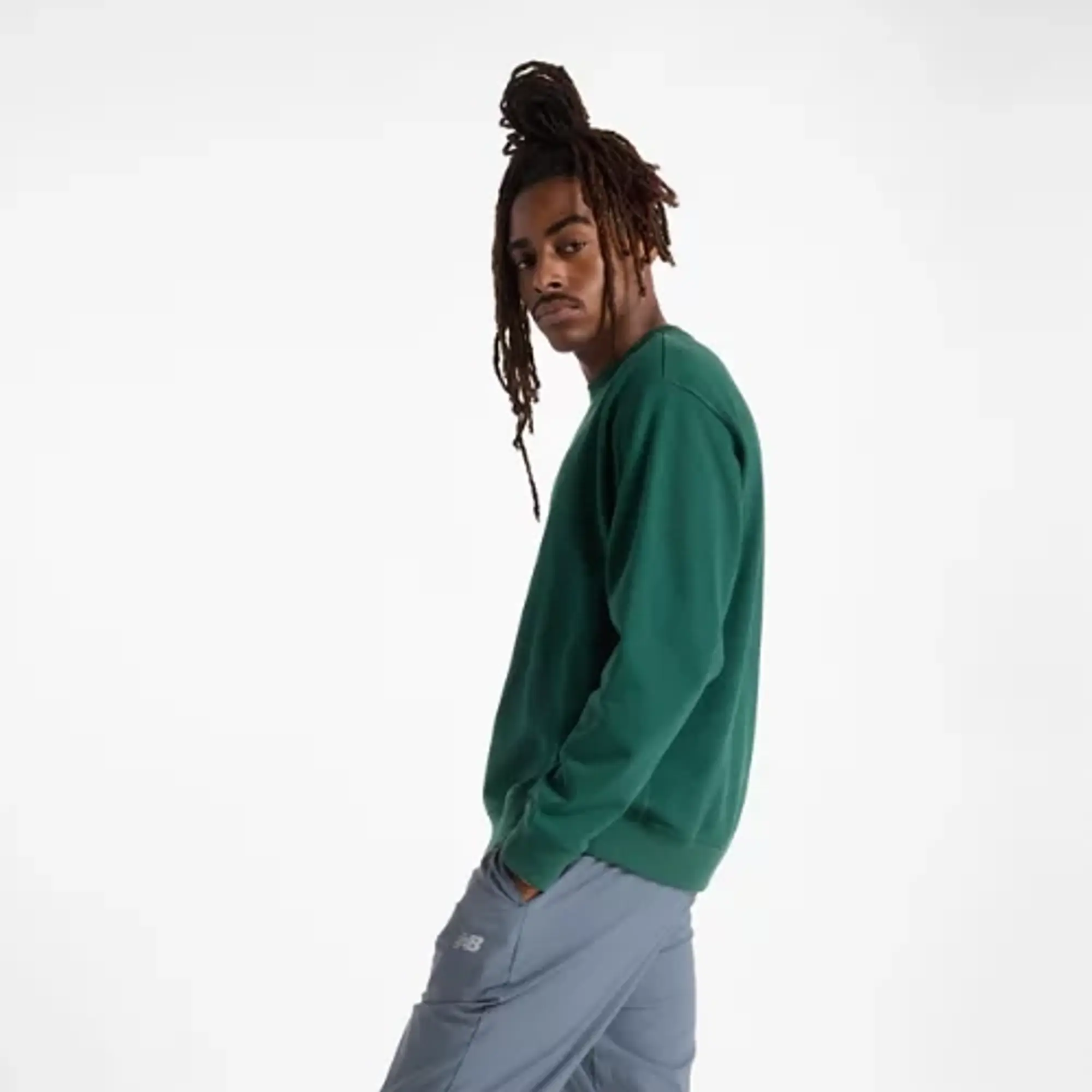 New Balance Men's Athletics French Terry Crew in Green Cotton