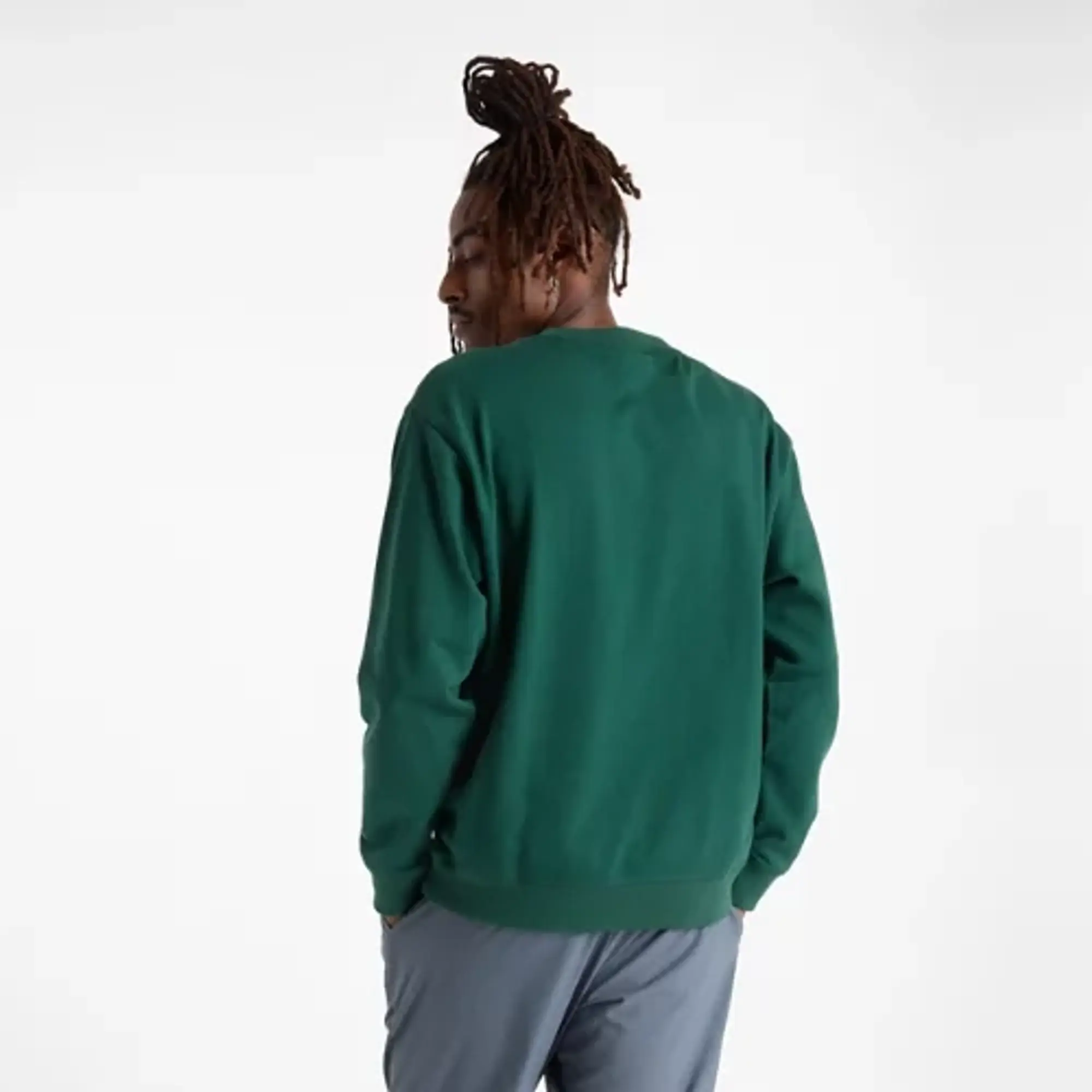 New Balance Men's Athletics French Terry Crew in Green Cotton