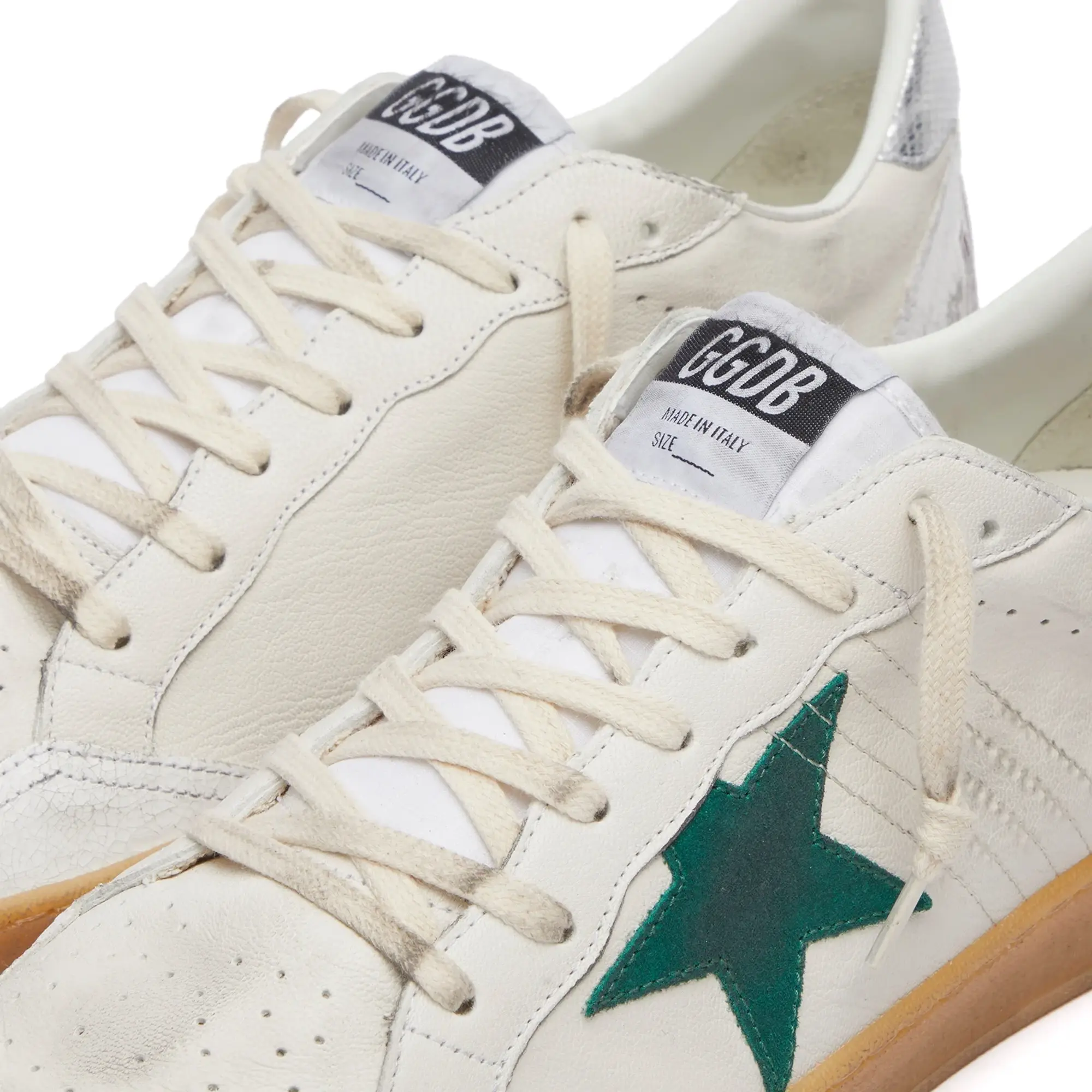 Golden Goose Men's Ball Star Leather Sneaker White/Green/Silver