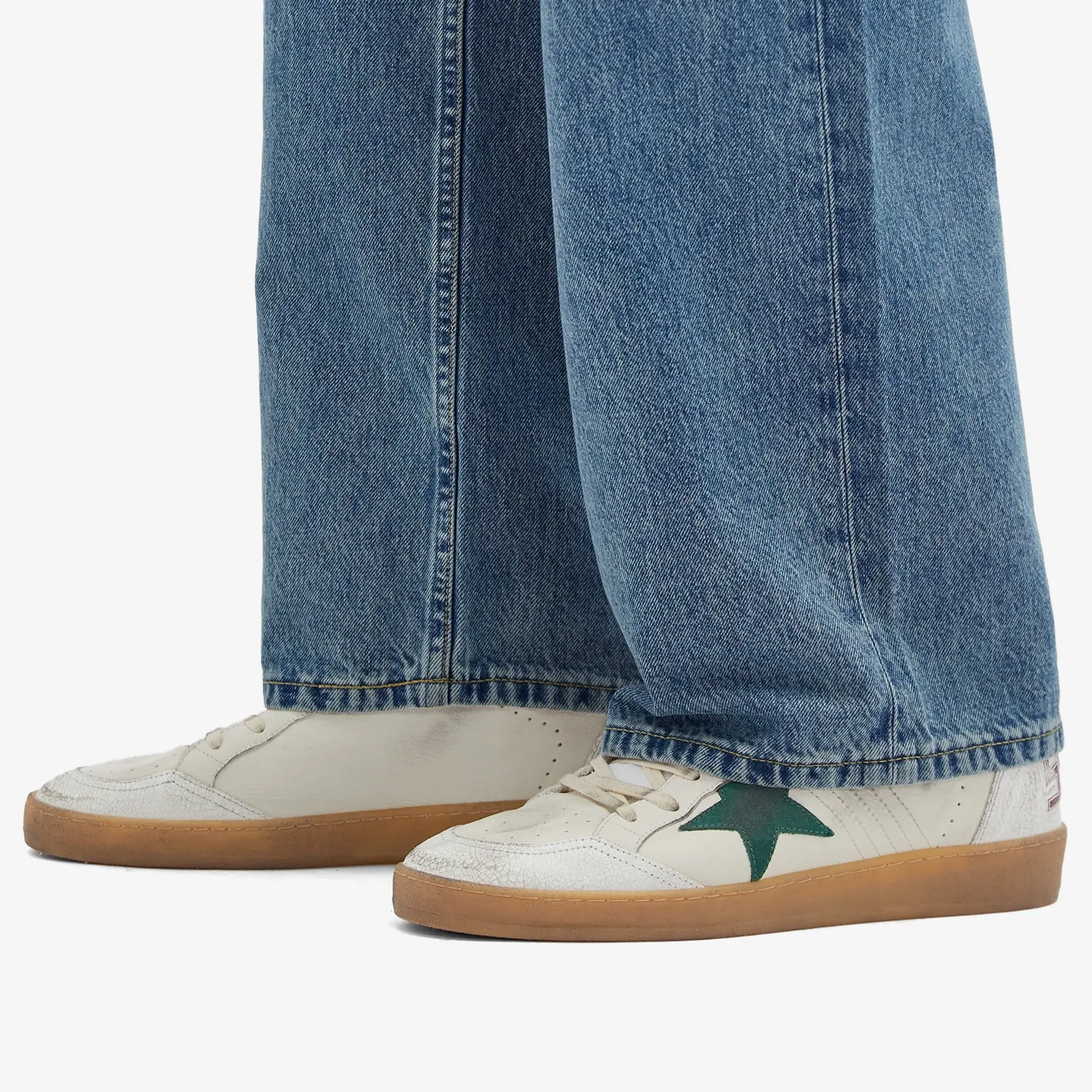 Golden Goose Men's Ball Star Leather Sneaker White/Green/Silver
