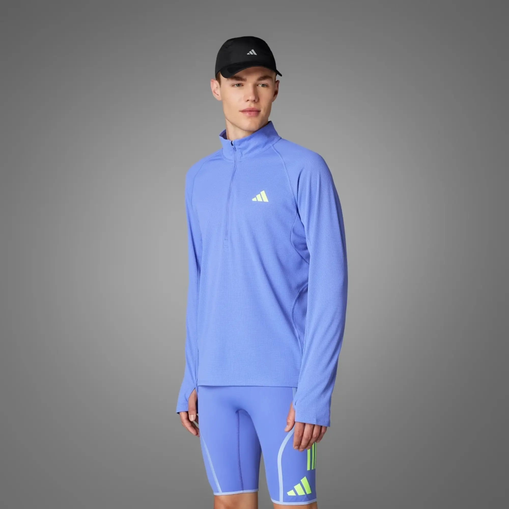 adidas Men Adizero Running Quarter Zip Long Sleeve Tee