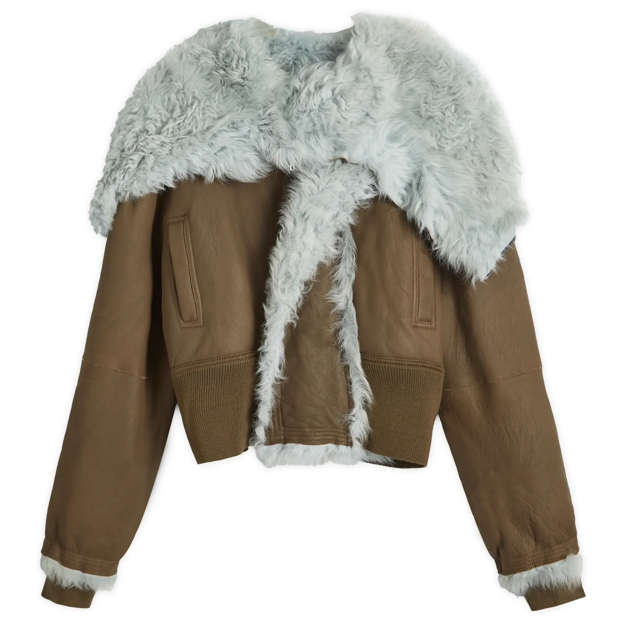 Rick Owens Women's Shearling Bomber Jacket Bean/Pale Blue