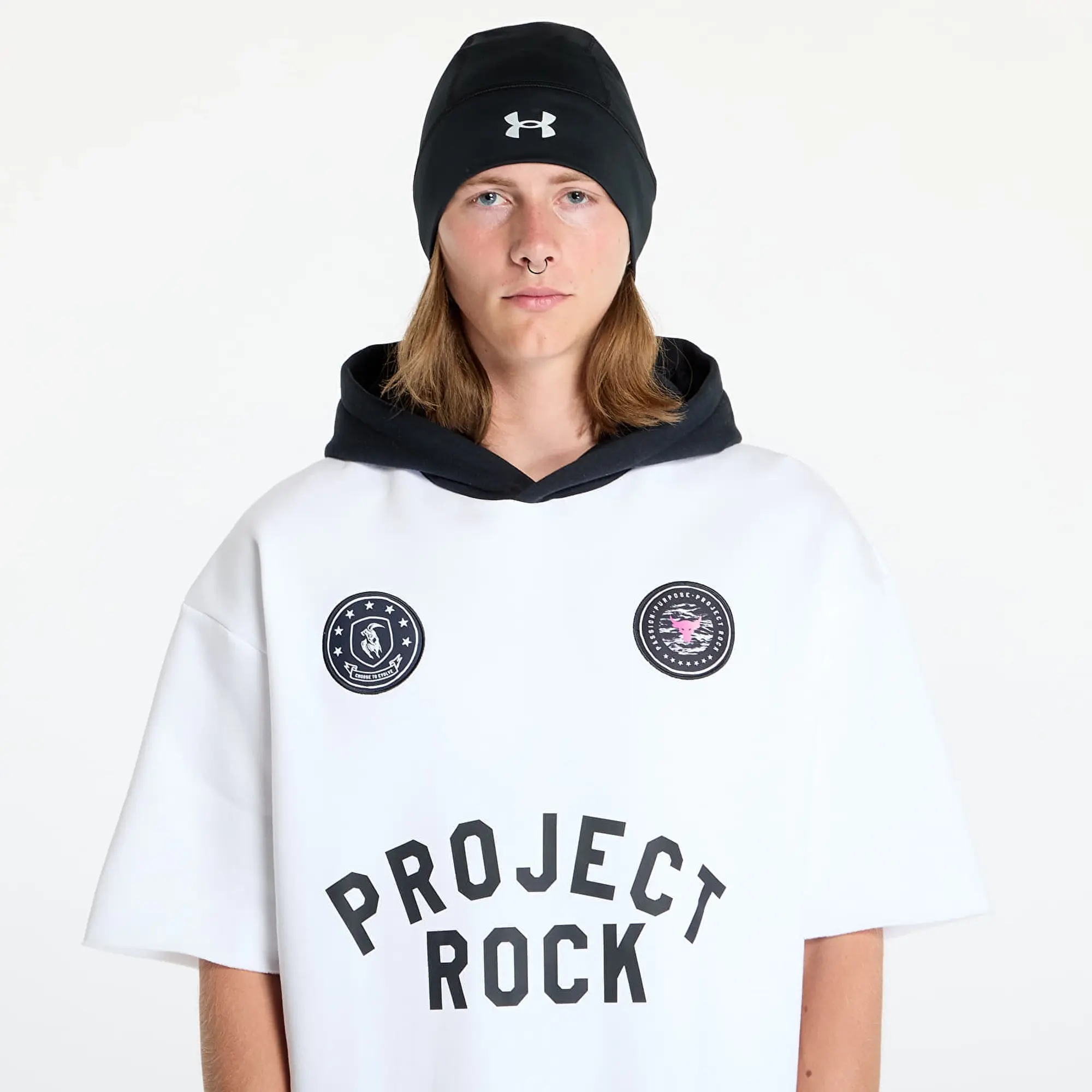 Sweatshirt Under Armour Project Rock Icon Fleece Ss Hoody Boh White/ Black Xl