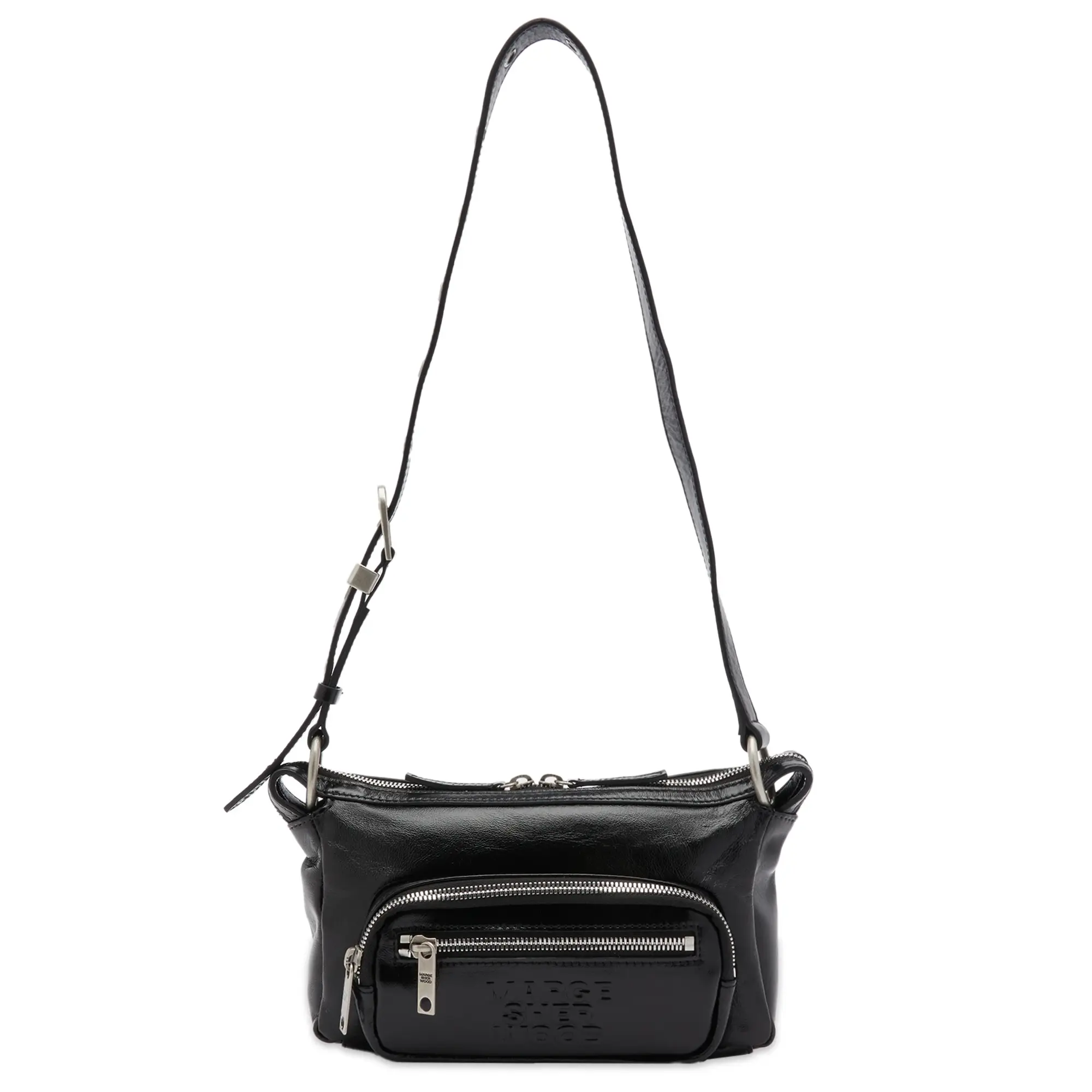 MARGE SHERWOOD Women's Outpocket Hobo Mini Bag Black Glossy Plain