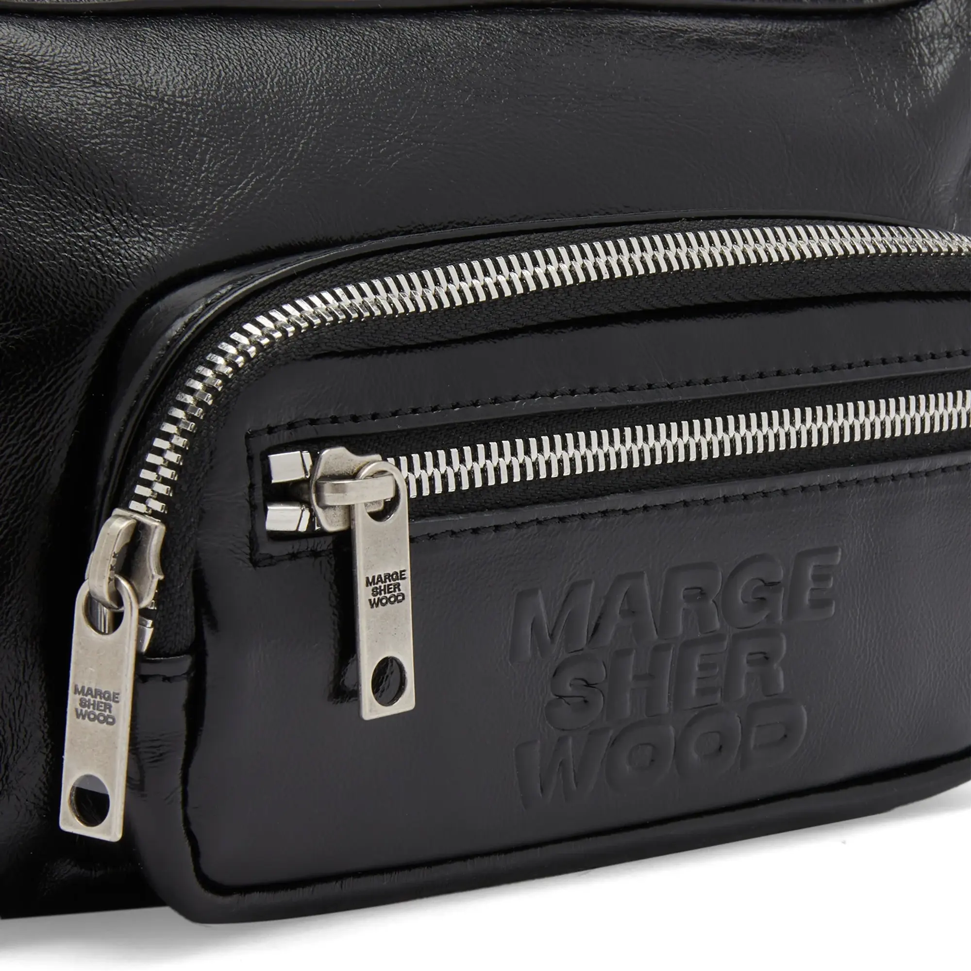 MARGE SHERWOOD Women's Outpocket Hobo Mini Bag Black Glossy Plain