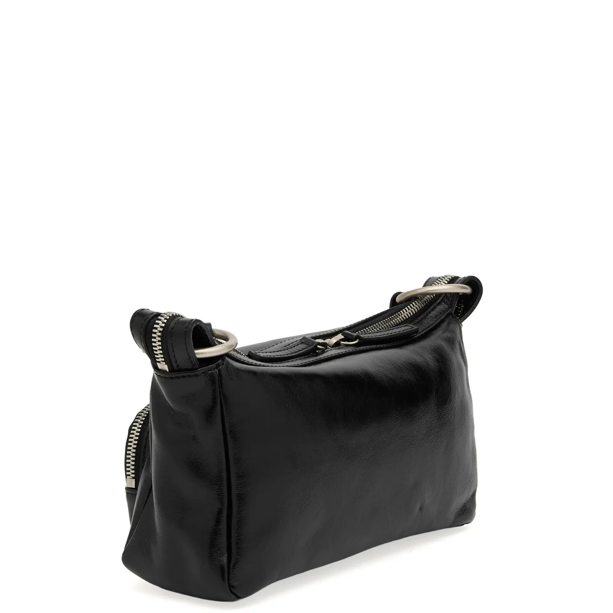 MARGE SHERWOOD Women's Outpocket Hobo Mini Bag Black Glossy Plain