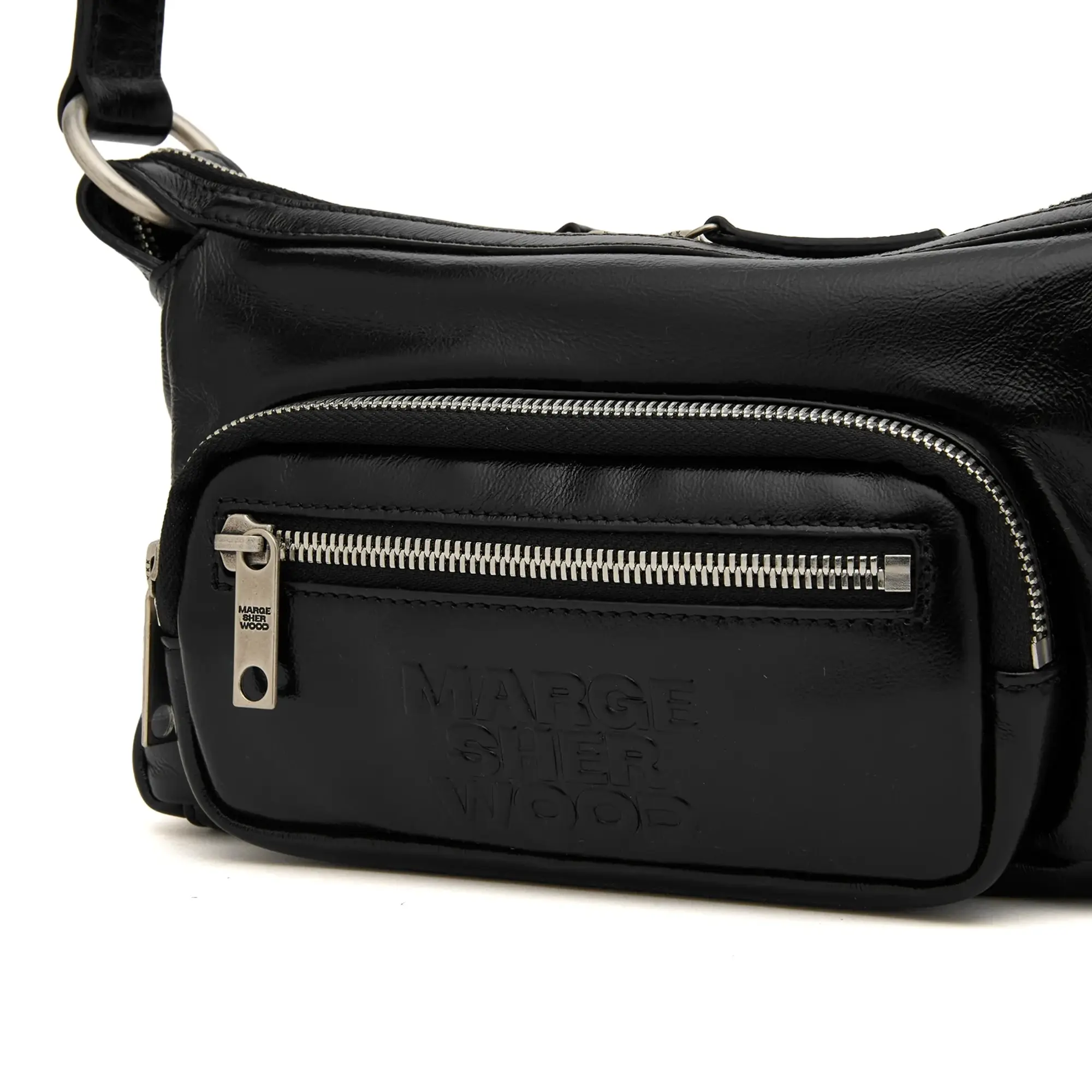MARGE SHERWOOD Women's Outpocket Hobo Mini Bag Black Glossy Plain