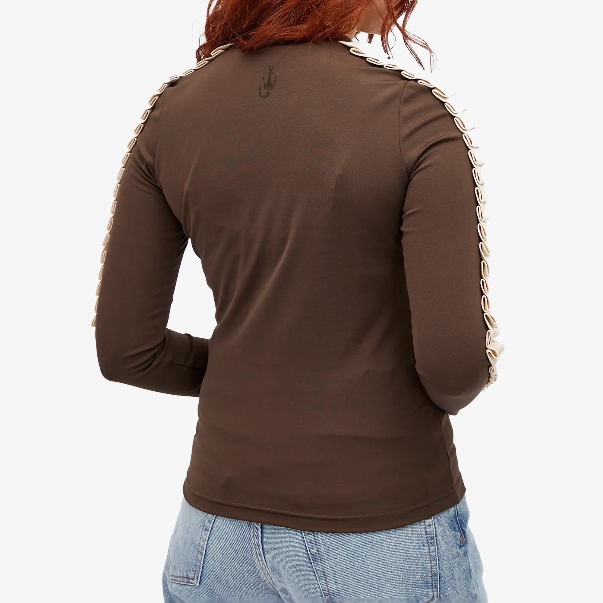 JW Anderson Women's Pleated Trim Long Sleeve Top Brown