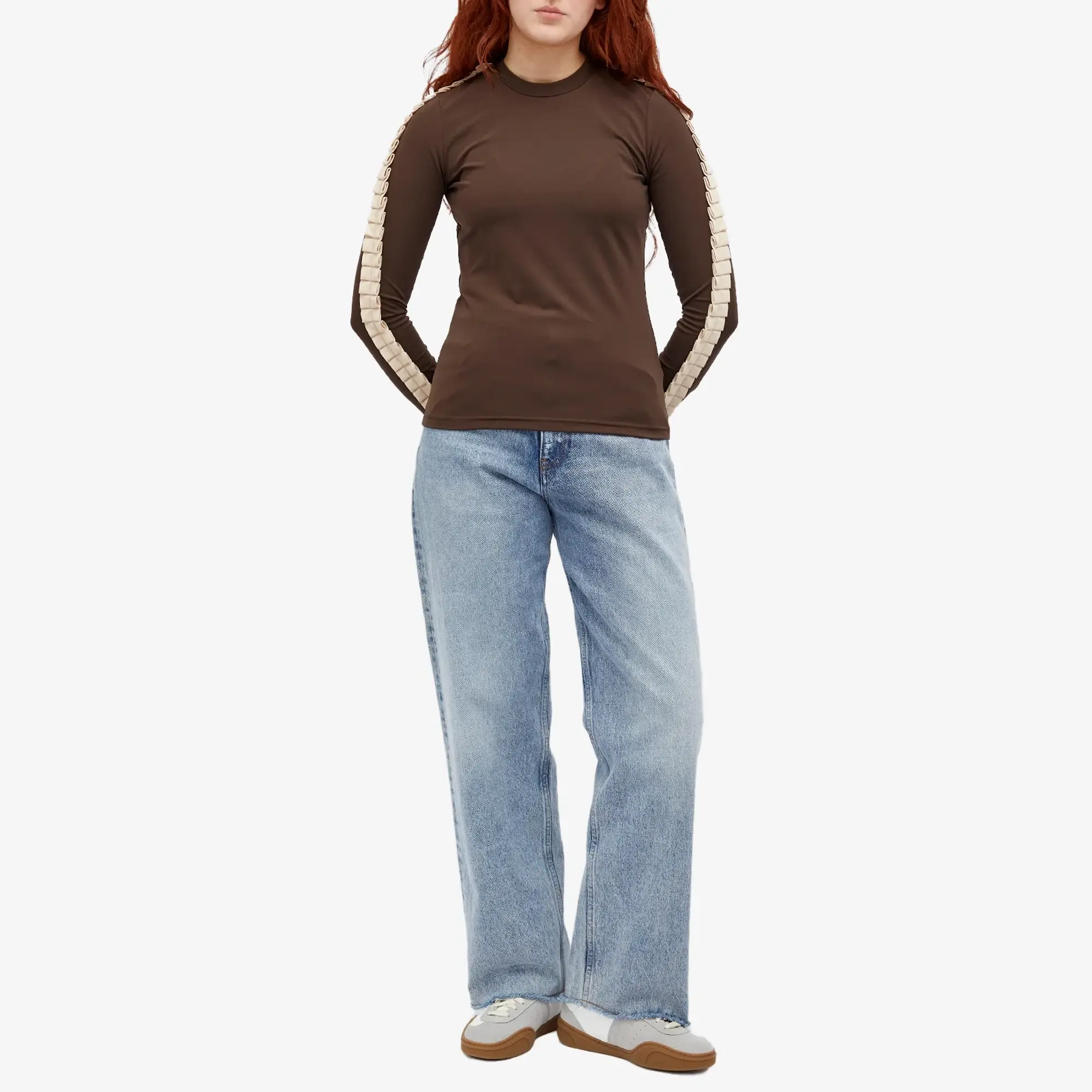 JW Anderson Women's Pleated Trim Long Sleeve Top Brown