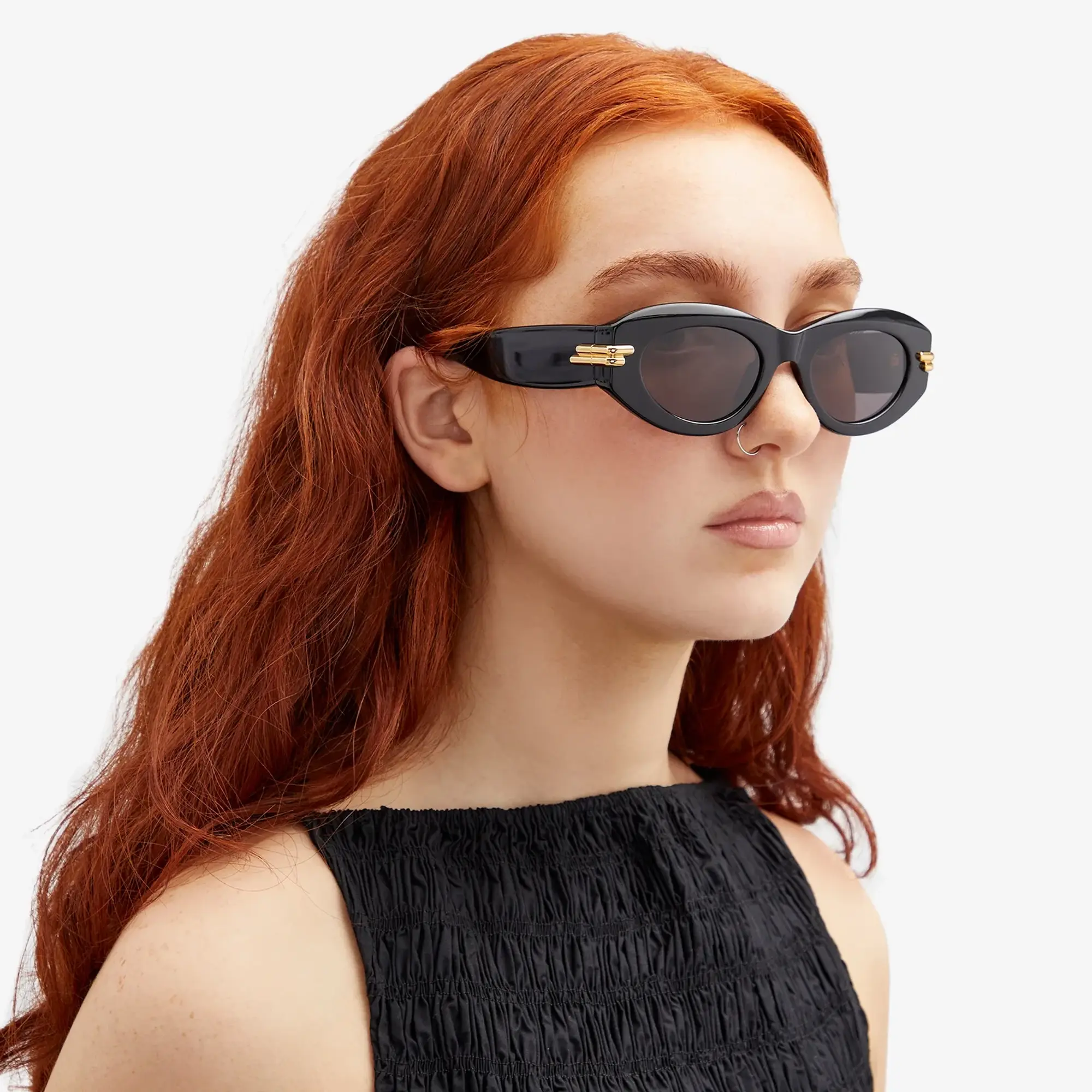 Bottega Veneta Eyewear Bottega Veneta Mitre Oval Sunglasses Black/Grey