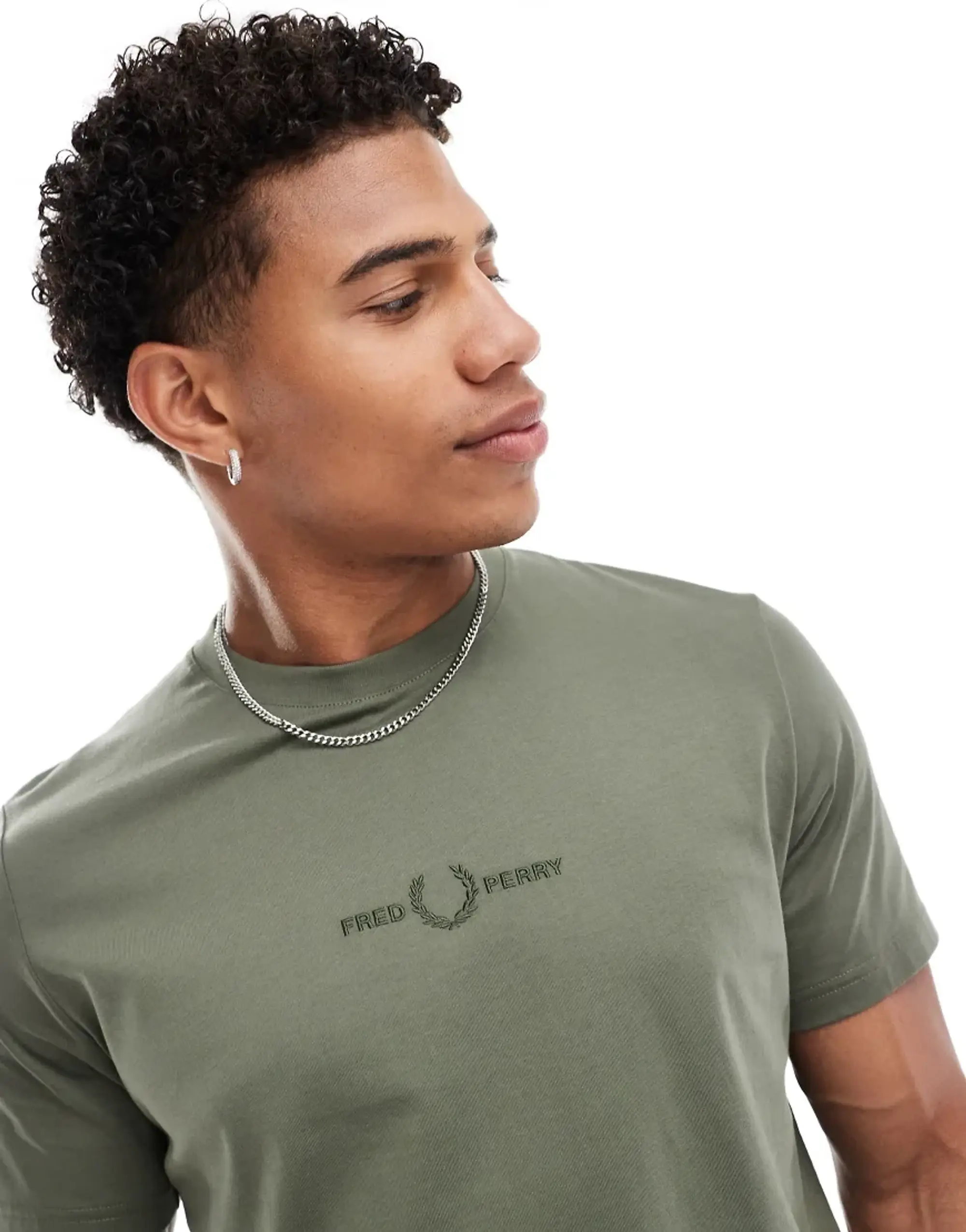 Fred Perry Embroidered T-Shirt In Khaki Green