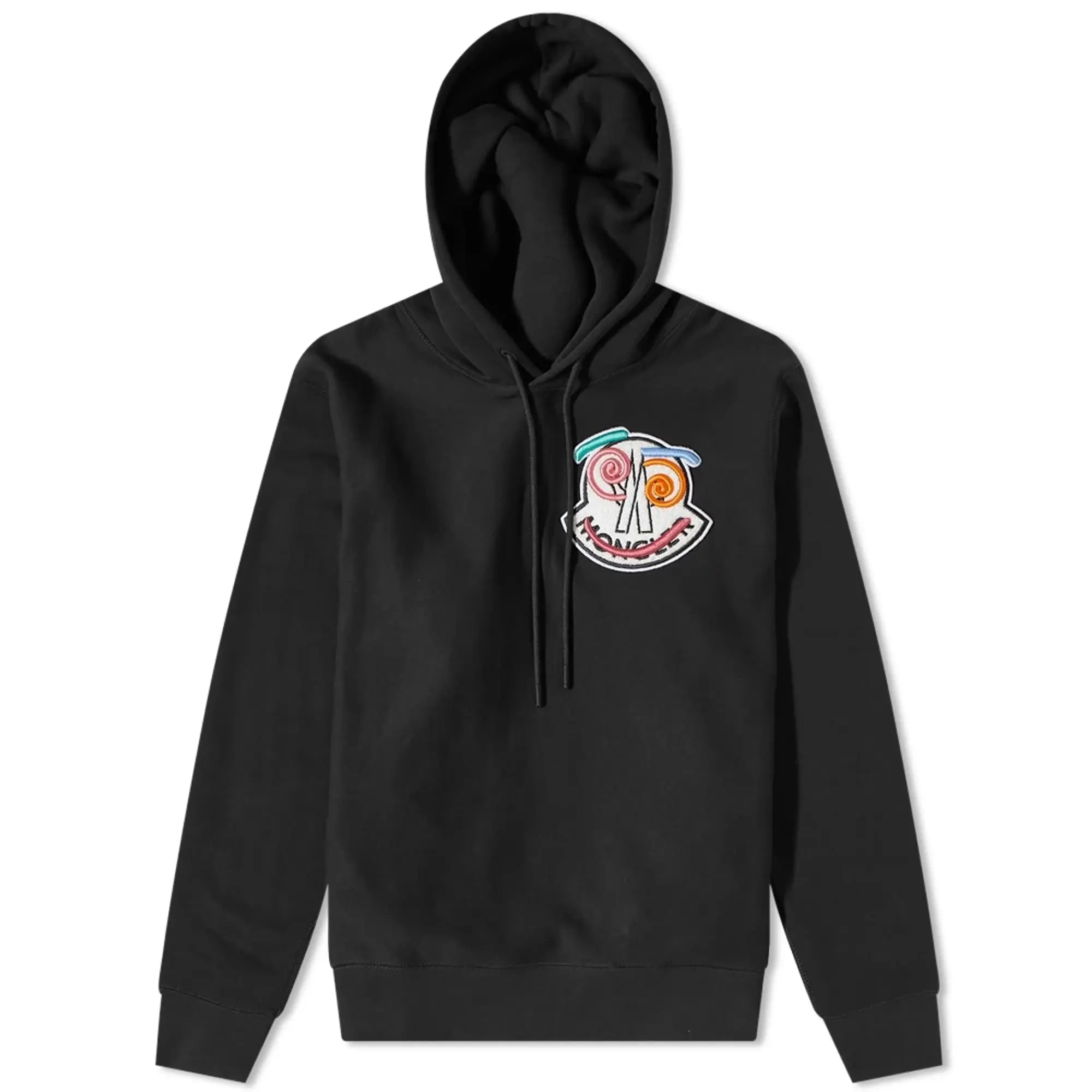 Moncler Men's Genius Smiley Logo Popover Hoodie Black