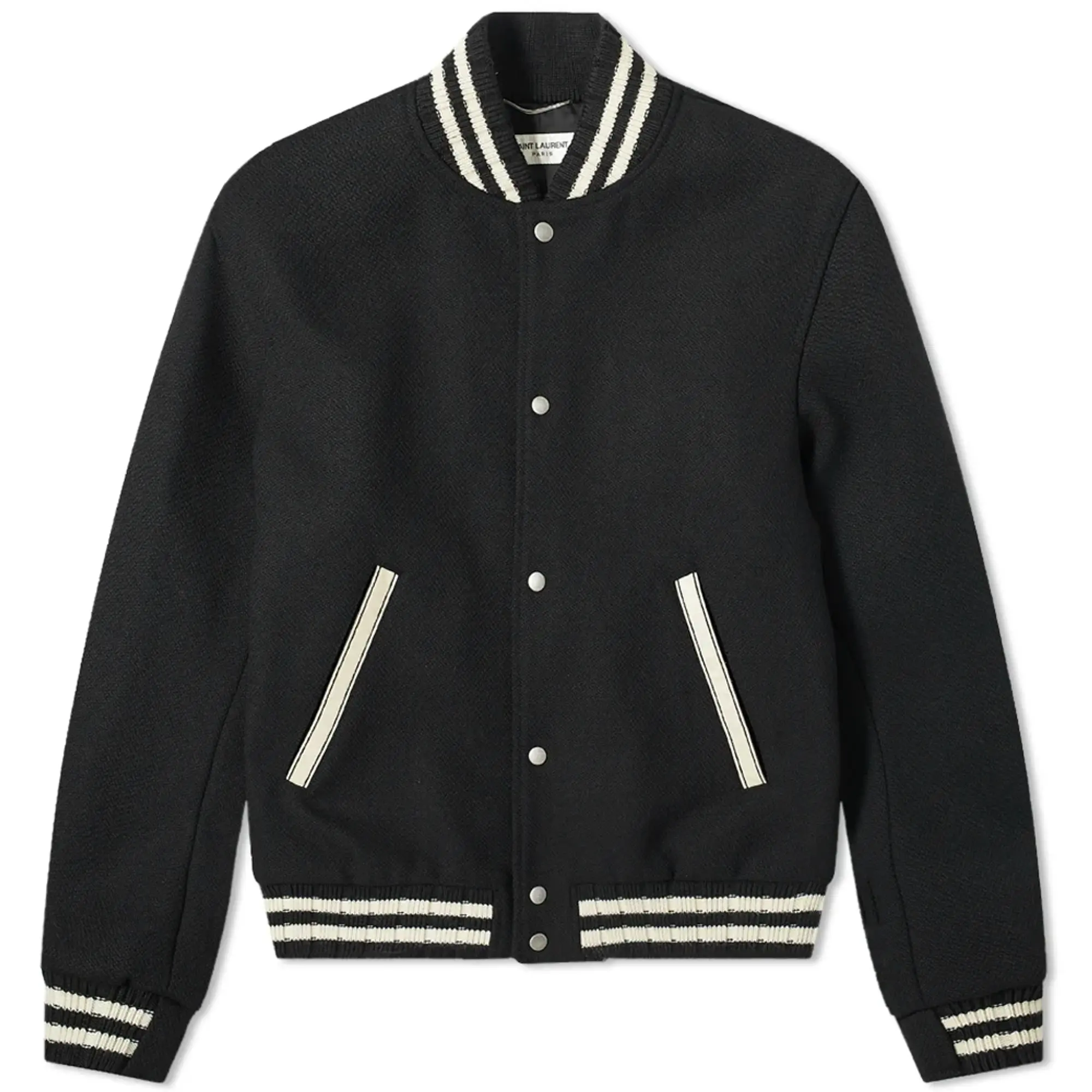 Saint Laurent Men's Teddy Back Logo Varsity Jacket Black