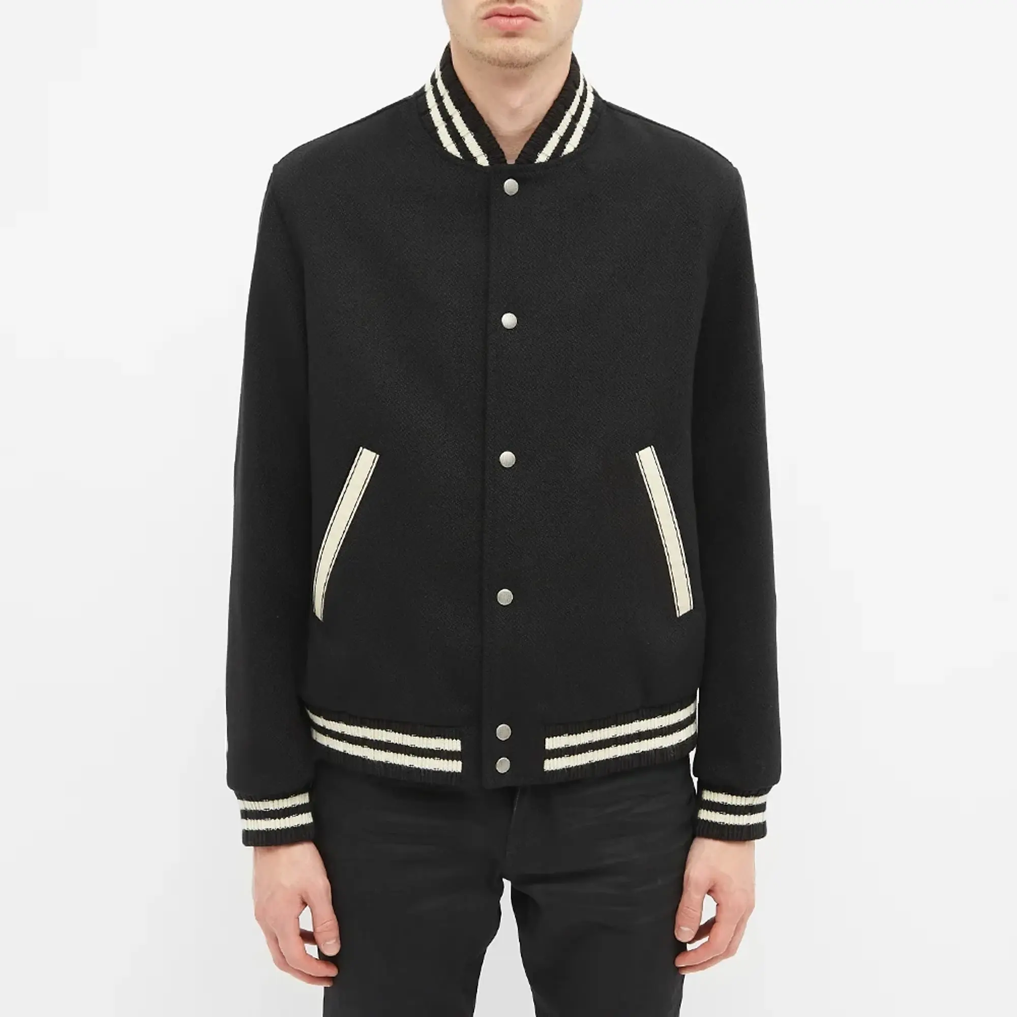 Saint Laurent Men's Teddy Back Logo Varsity Jacket Black