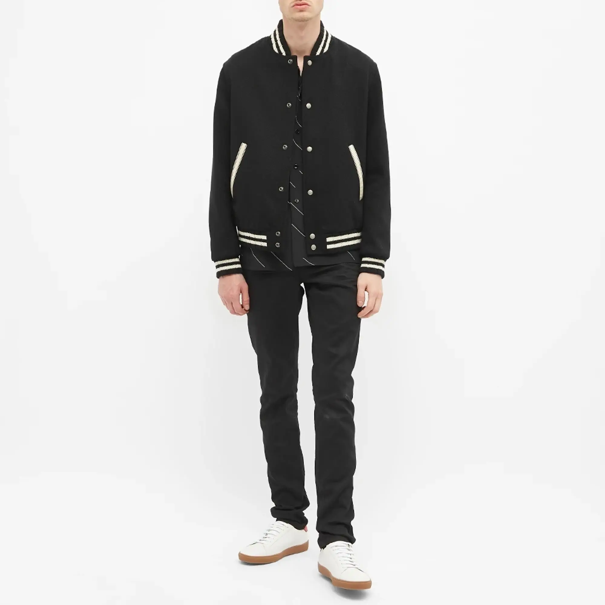 Saint Laurent Men's Teddy Back Logo Varsity Jacket Black