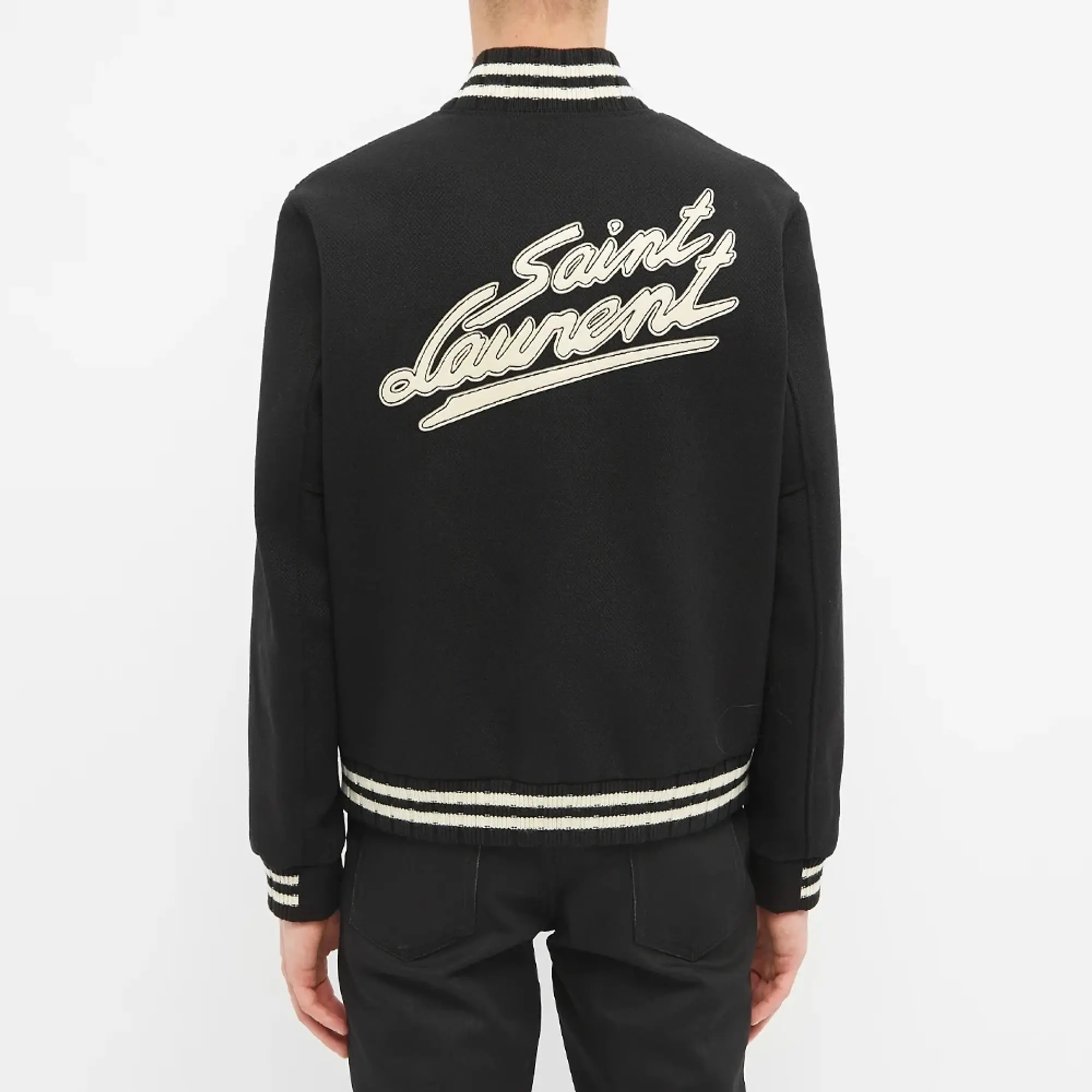 Saint Laurent Men's Teddy Back Logo Varsity Jacket Black