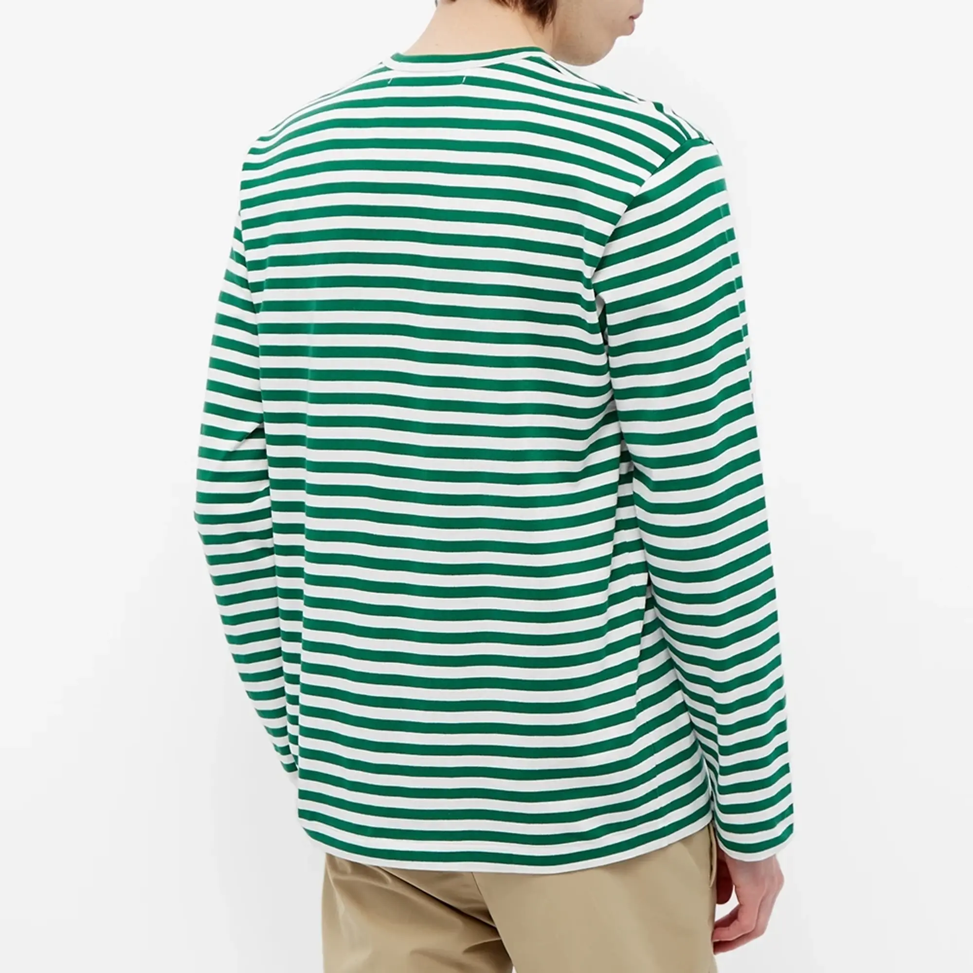 Comme des Garçons Play Comme des Garcons Play Long Sleeve Heart Stripe Logo T-Shirt Green/White/Red
