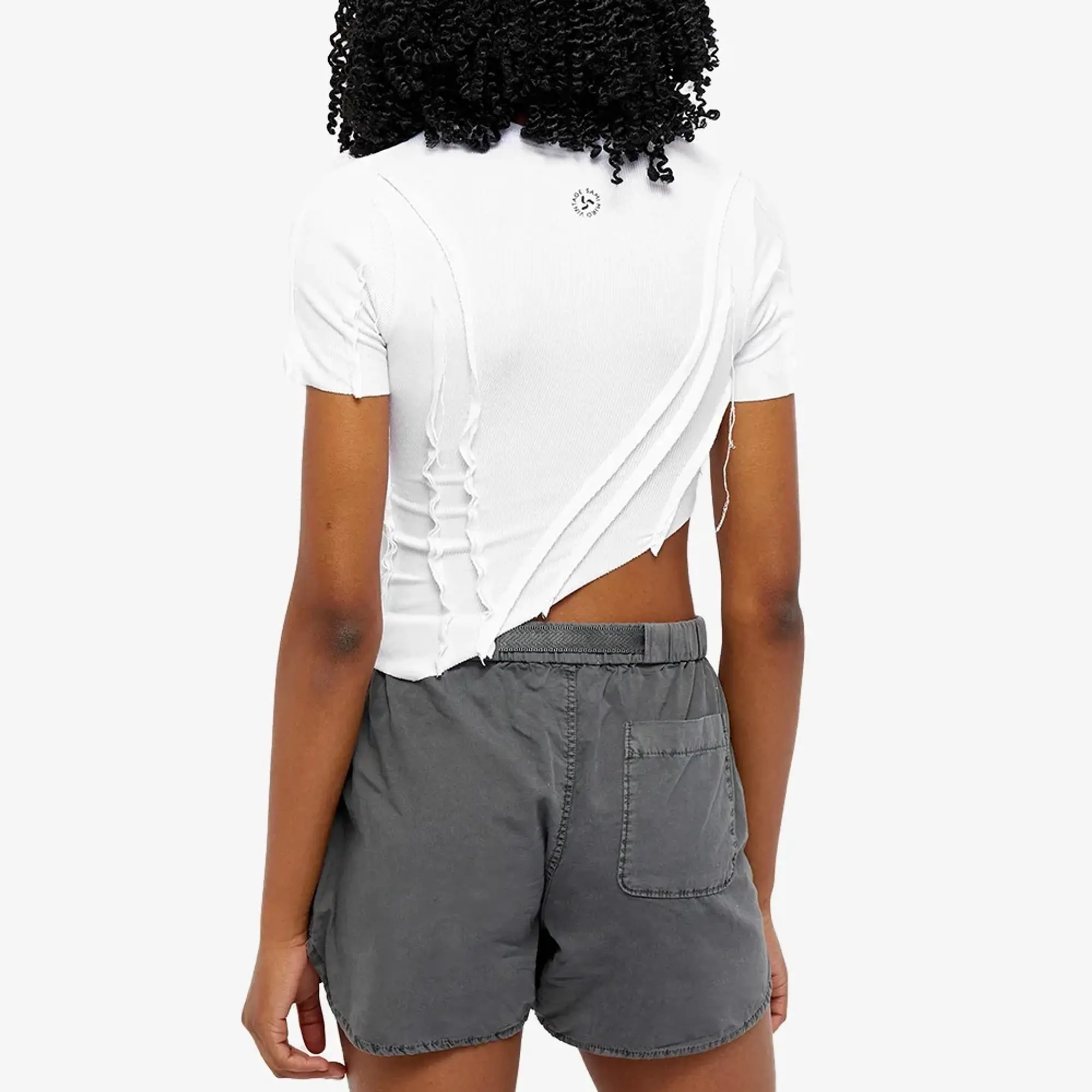 Sami Miro Vintage Women's Asymmetric T-Shirt White Babyrib (Up-Cycled)