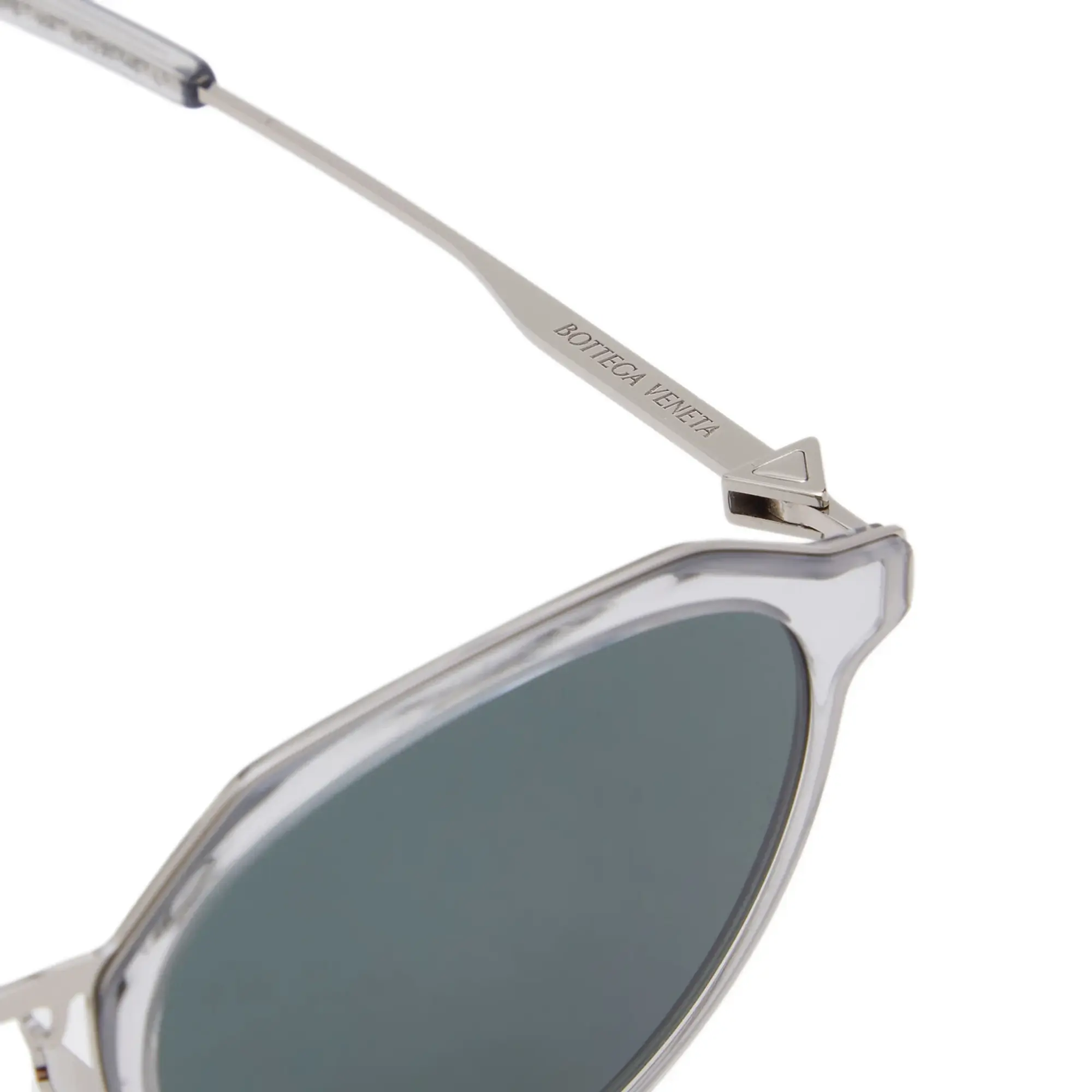 Bottega Veneta Eyewear Bottega Veneta Thin Triangle Sunglasses Grey/Silver/Green