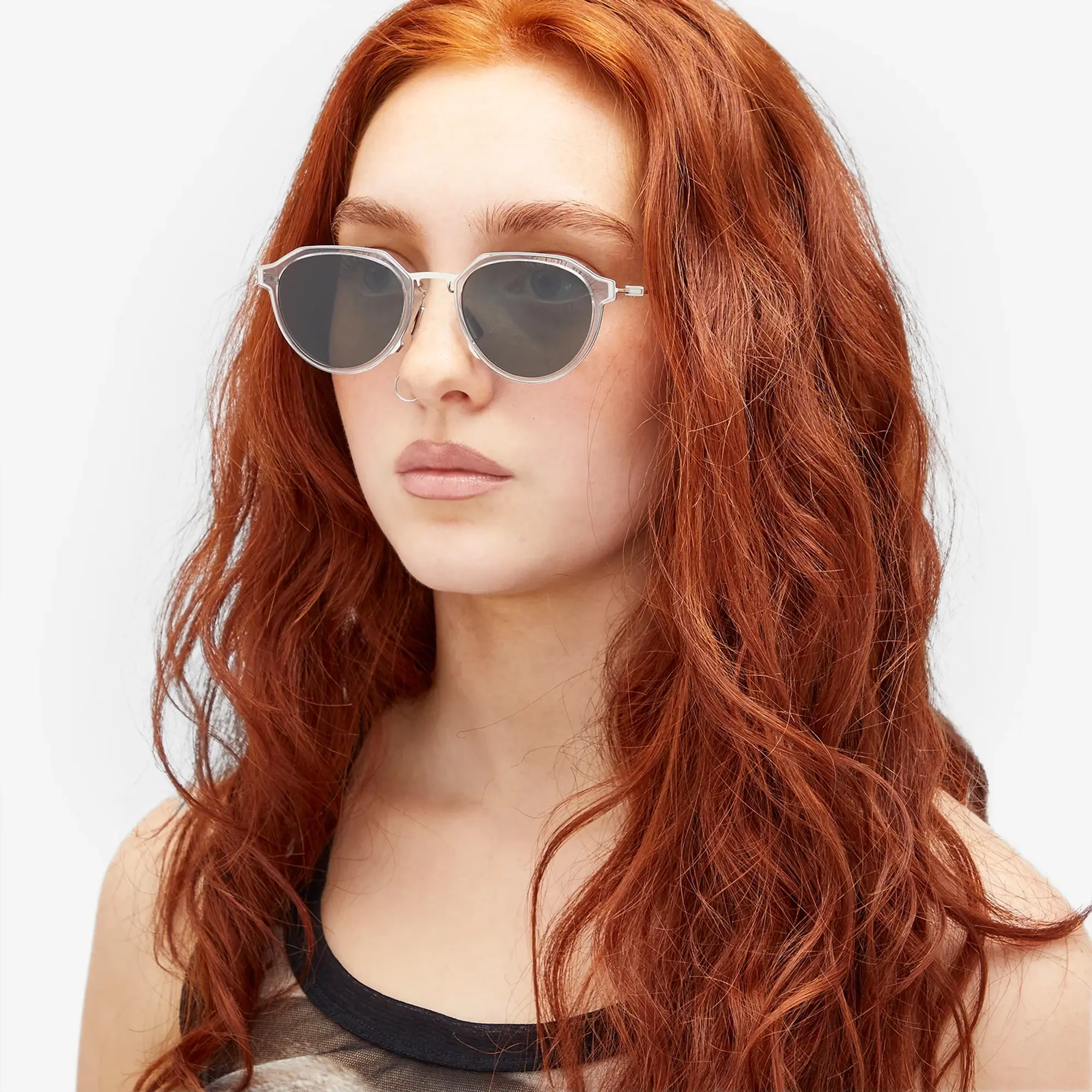 Bottega Veneta Eyewear Bottega Veneta Thin Triangle Sunglasses Grey/Silver/Green