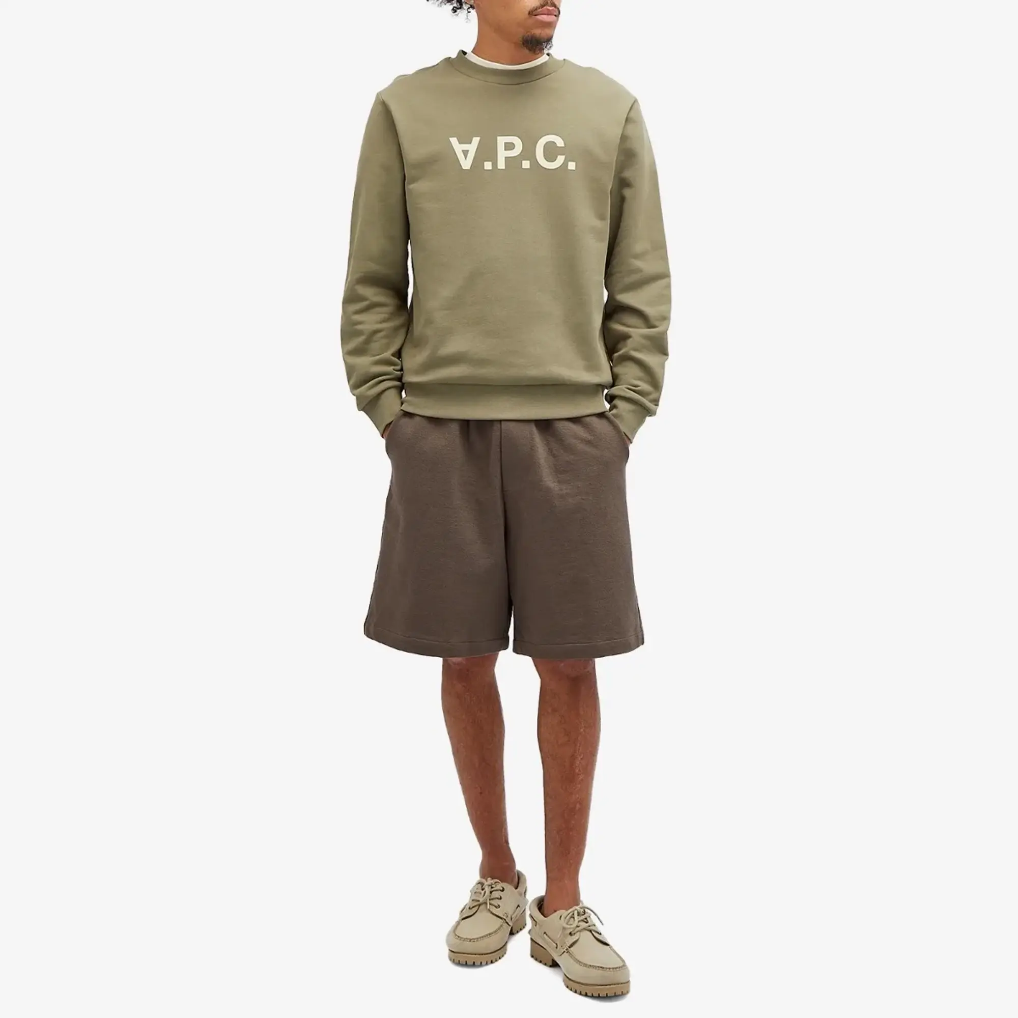 A.P.C. Men's VPC Logo Crew Sweatshirt Military Khaki/Ecru